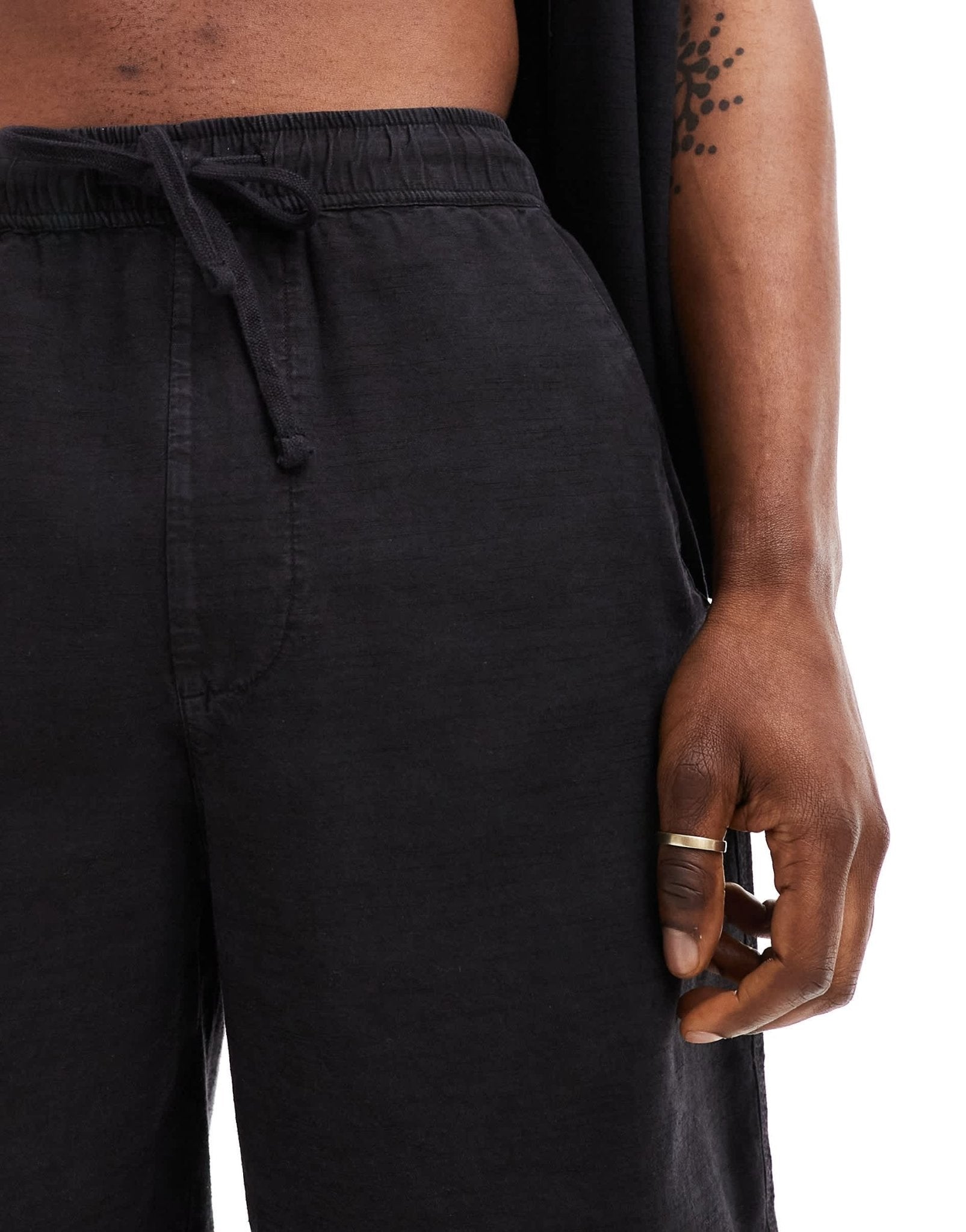 Bershka linen look short co-ord in black - ASOS Sample Sale