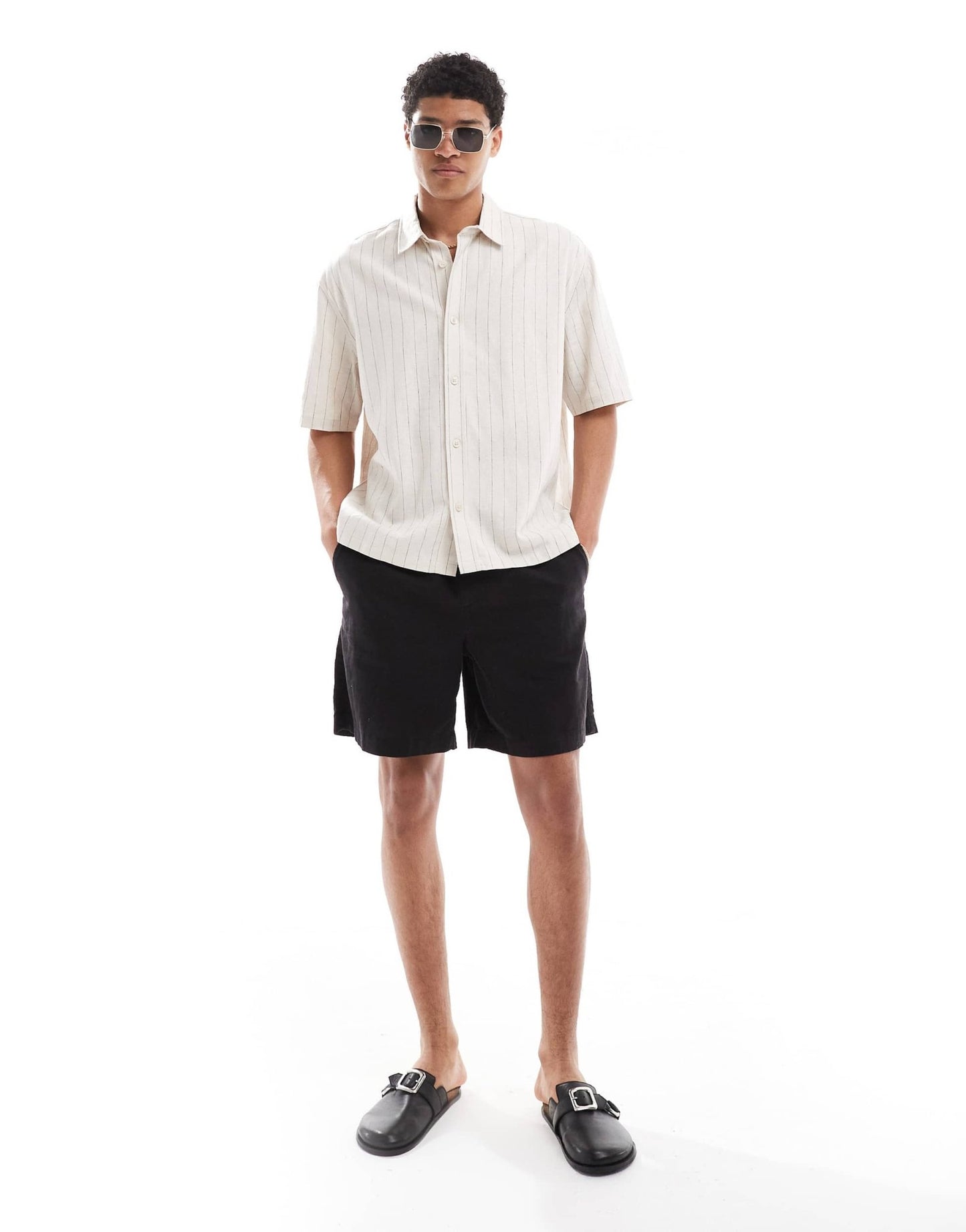 Bershka linen rich striped shirt in beige - ASOS Sample Sale