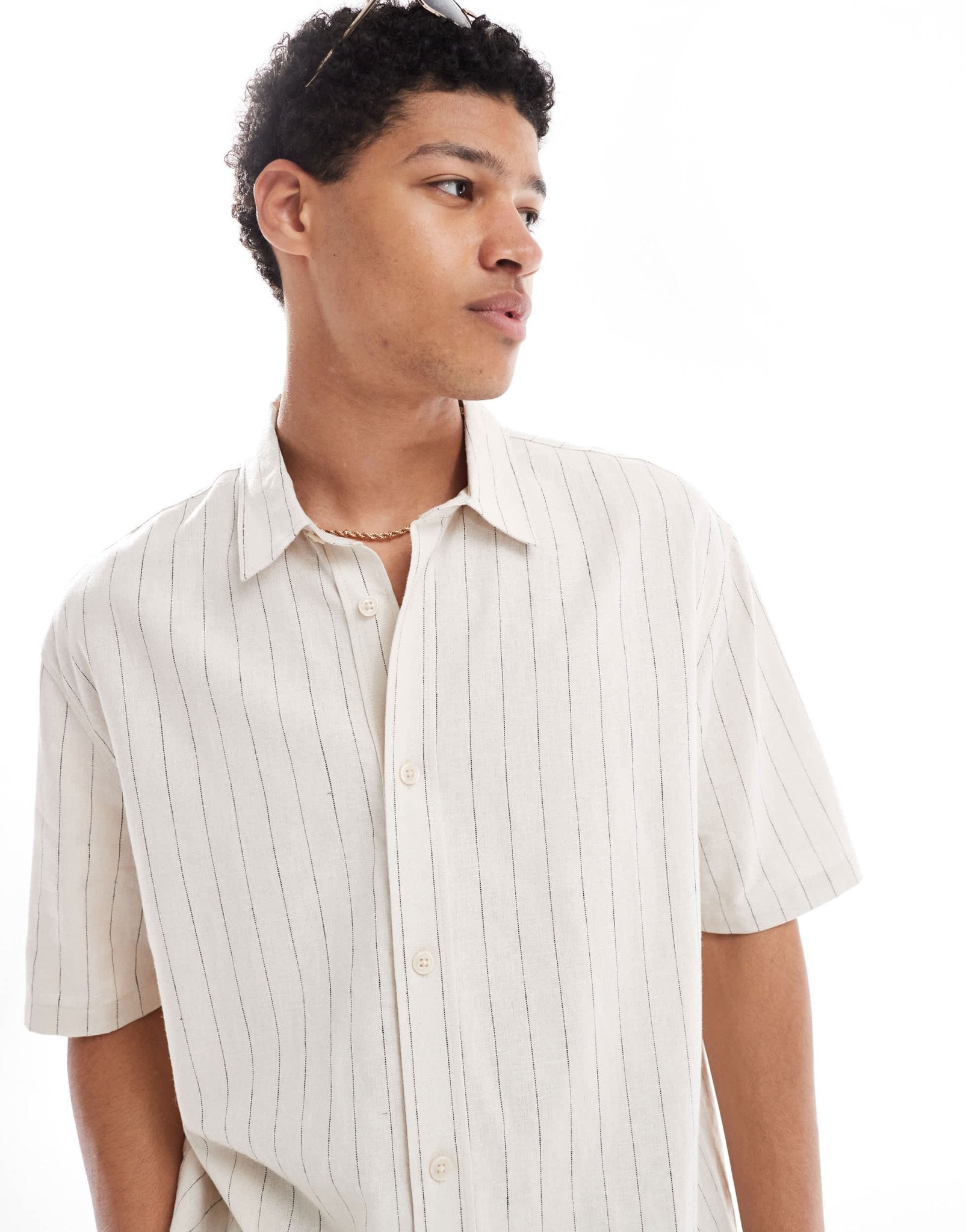 Bershka linen rich striped shirt in beige - ASOS Sample Sale