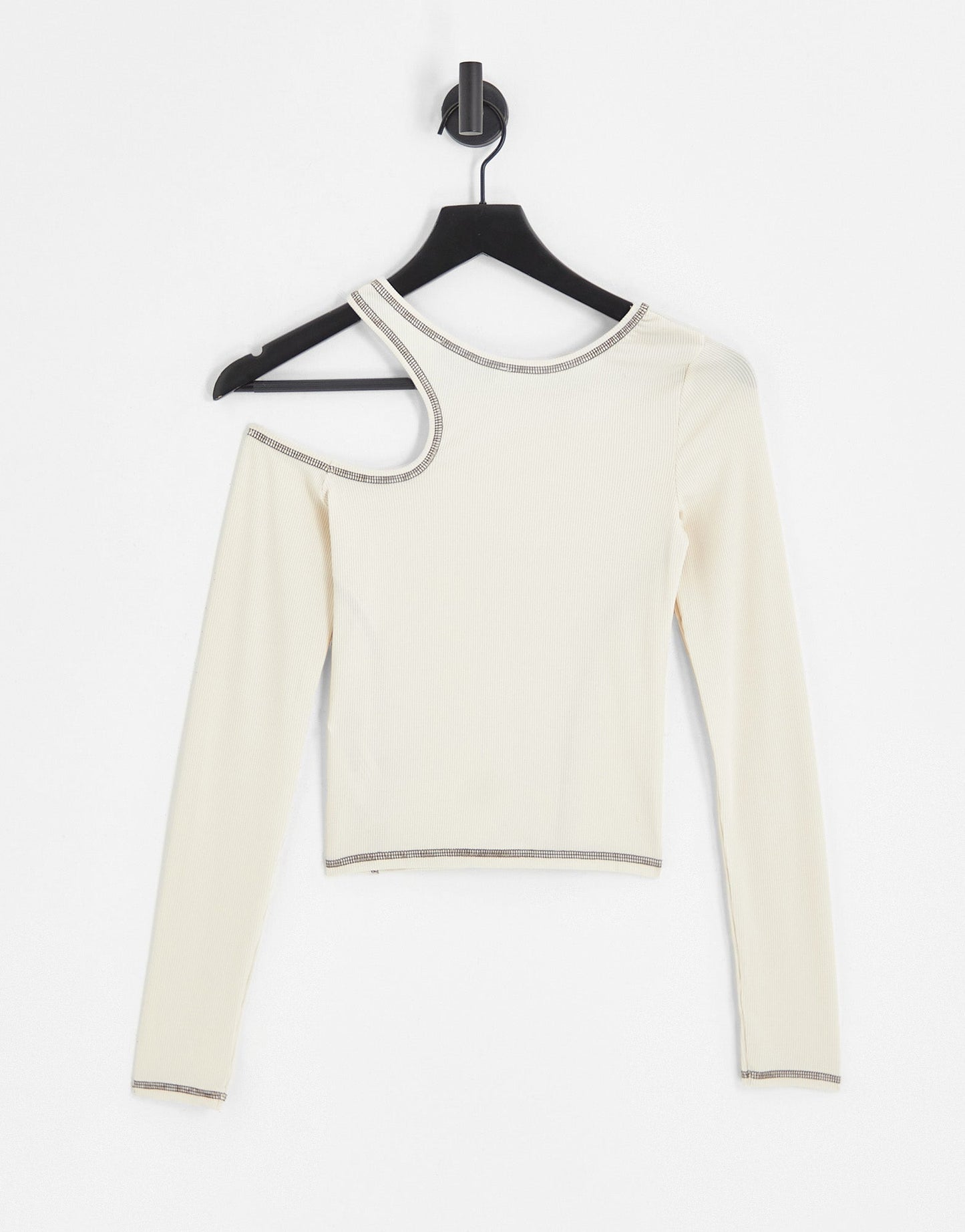 Bershka long sleeve asymmetric contrast stitching top in Ecru - ASOS Sample Sale