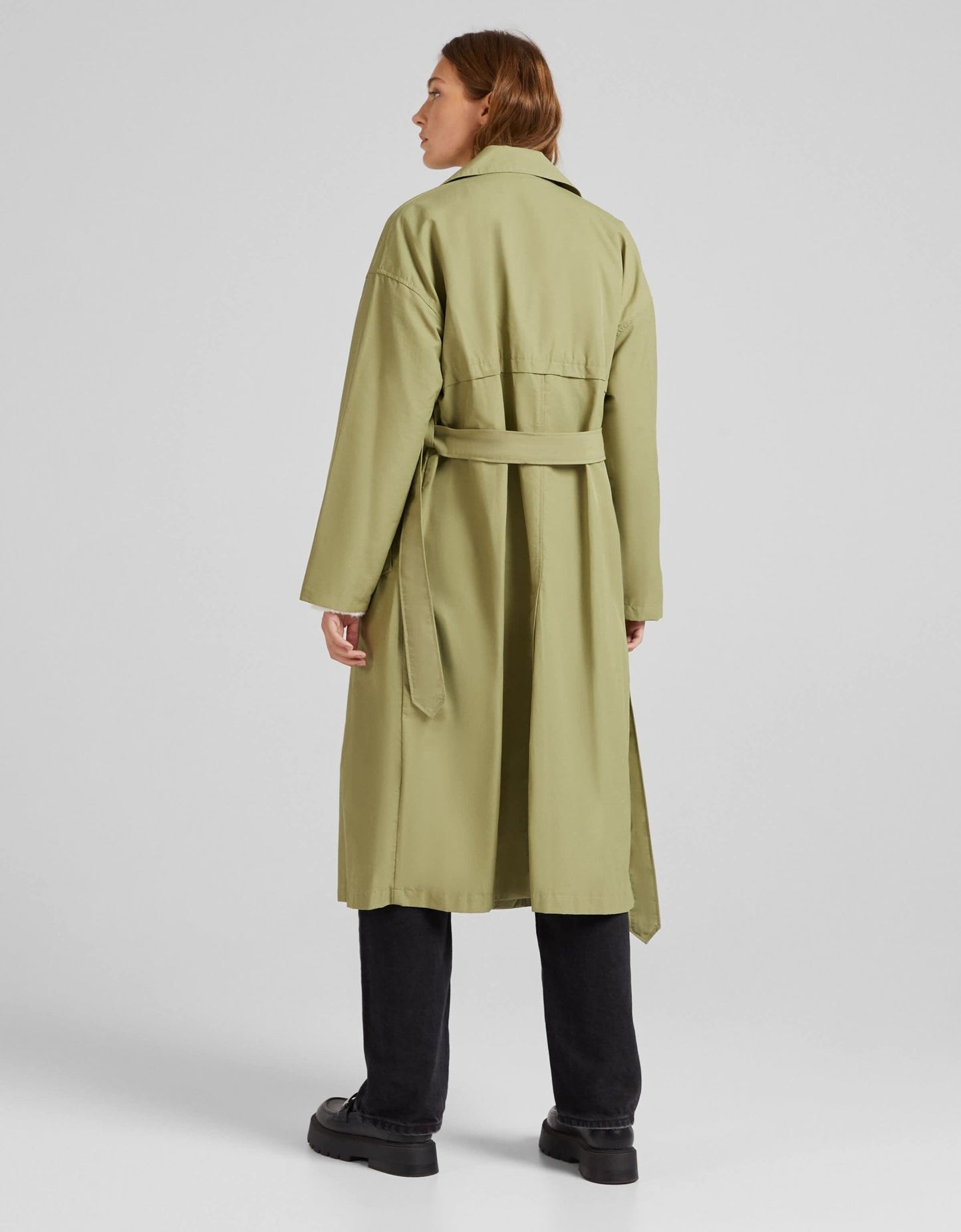 Bershka long trench coat in khaki - ASOS Sample Sale