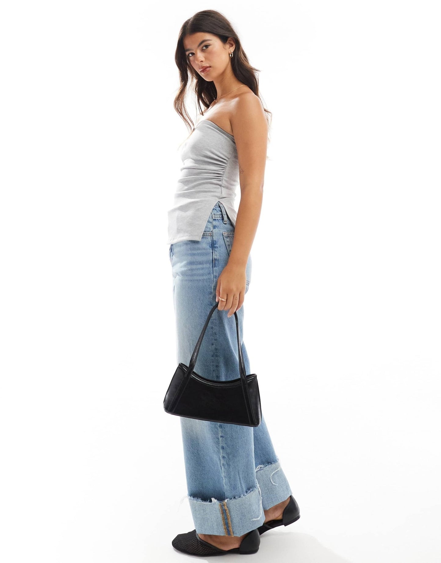Bershka longline bandeau top in grey - ASOS Sample Sale