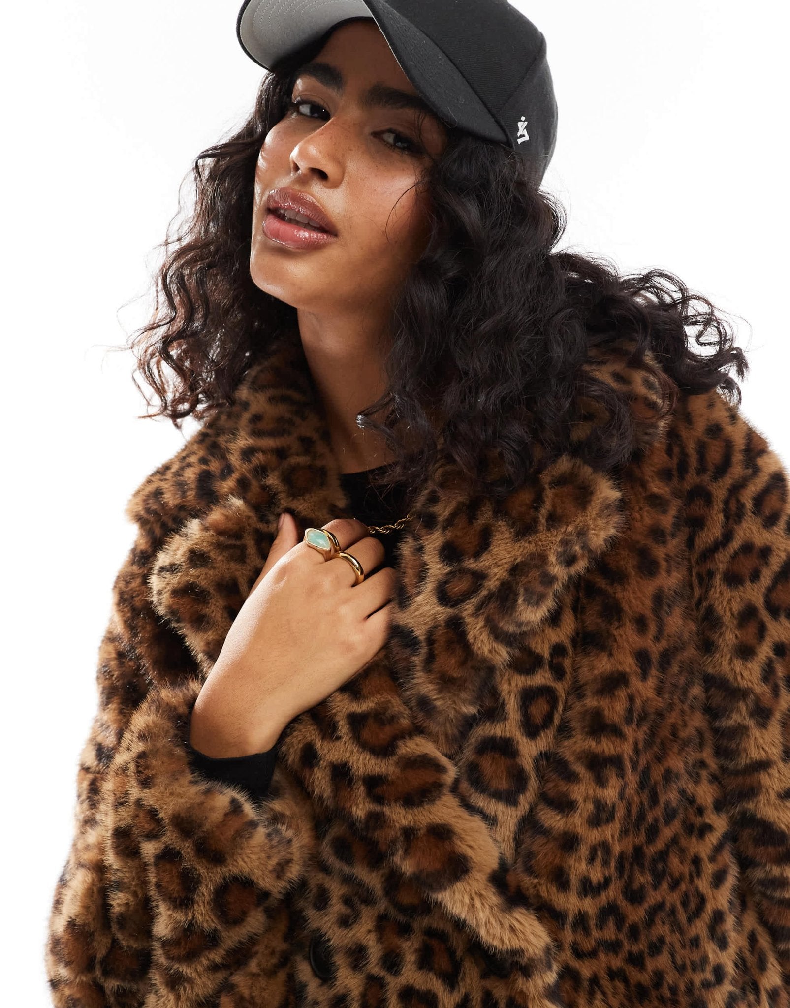 Bershka longline faux fur coat in leopard print - ASOS Sample Sale