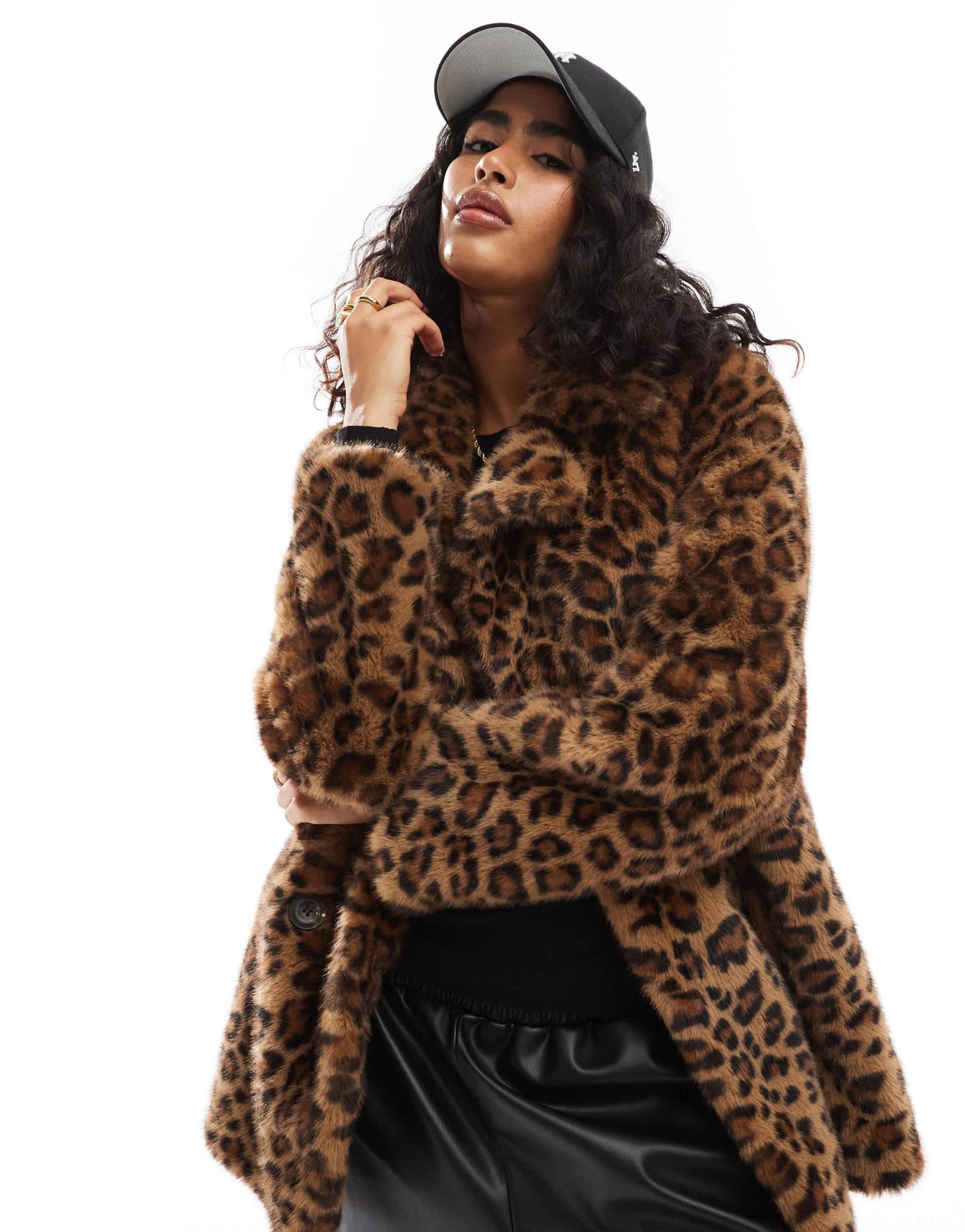 Bershka longline faux fur coat in leopard print - ASOS Sample Sale