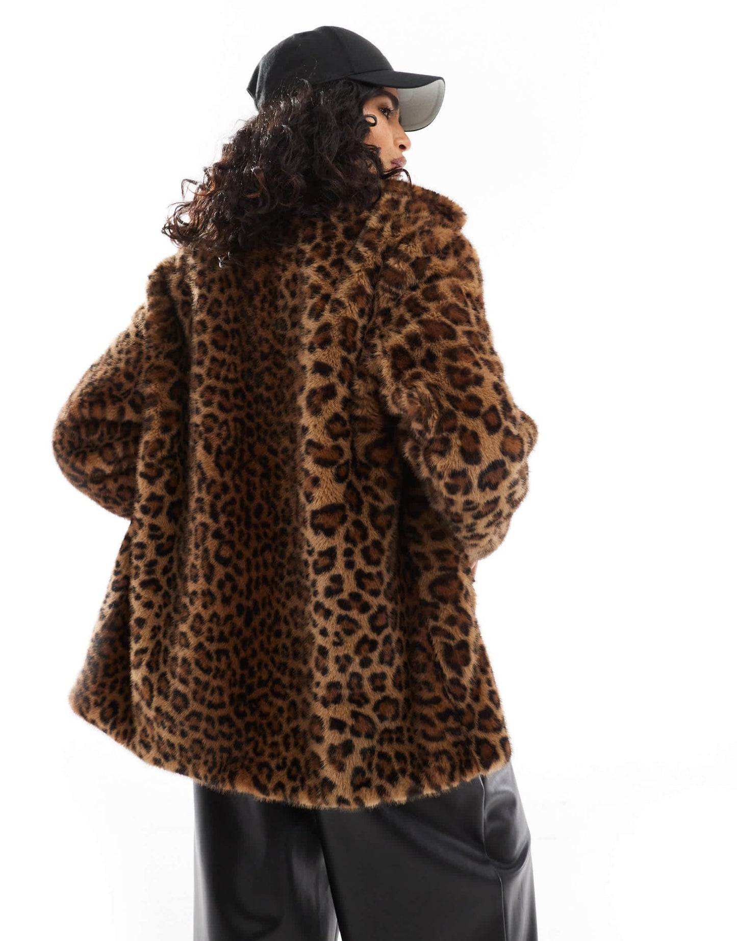 Bershka longline faux fur coat in leopard print - ASOS Sample Sale