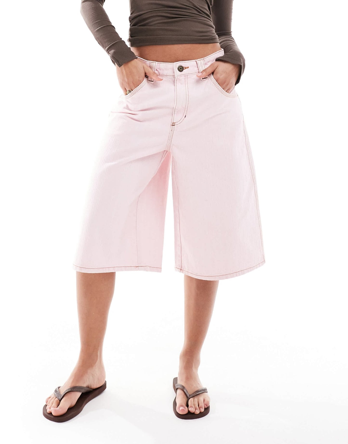 Bershka longline jorts in pink pinstripe - ASOS Sample Sale