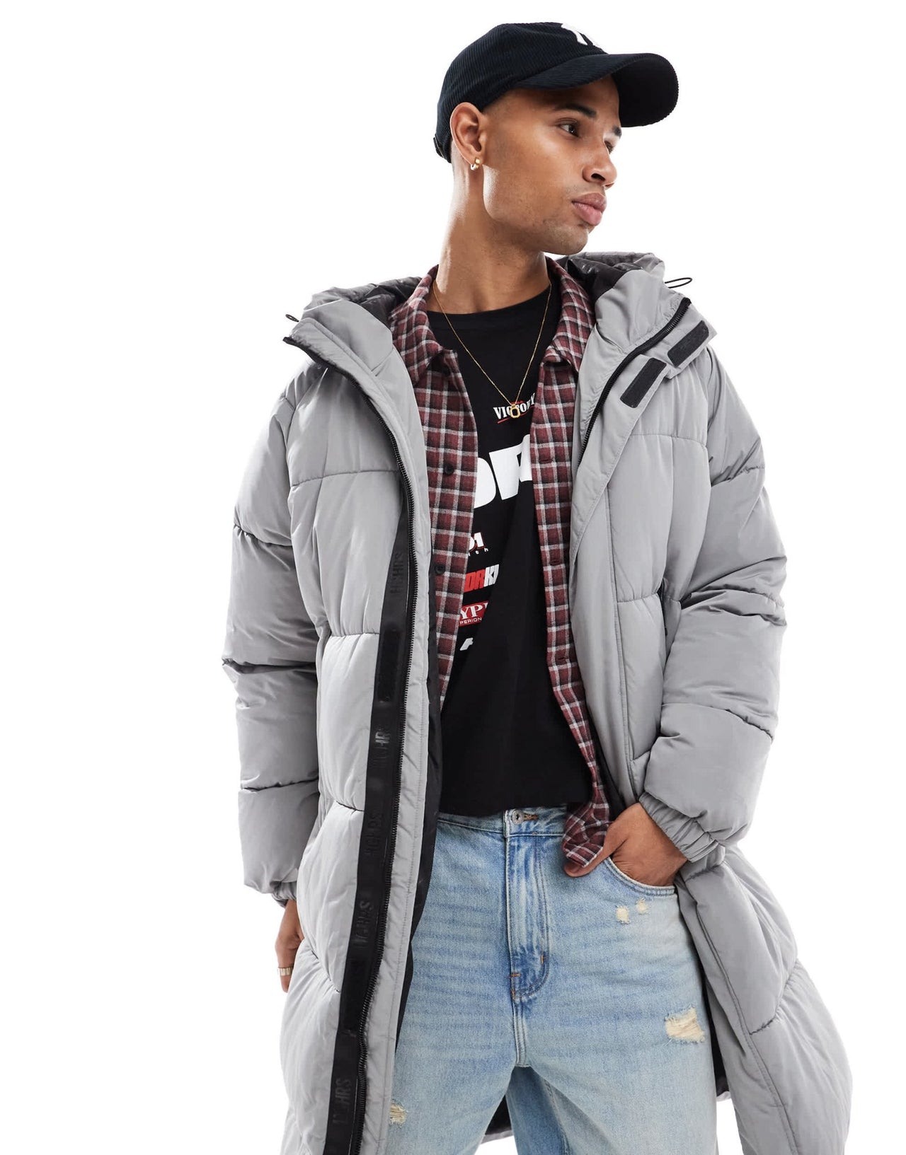 Bershka longline puffer coat in grey - ASOS Sample Sale
