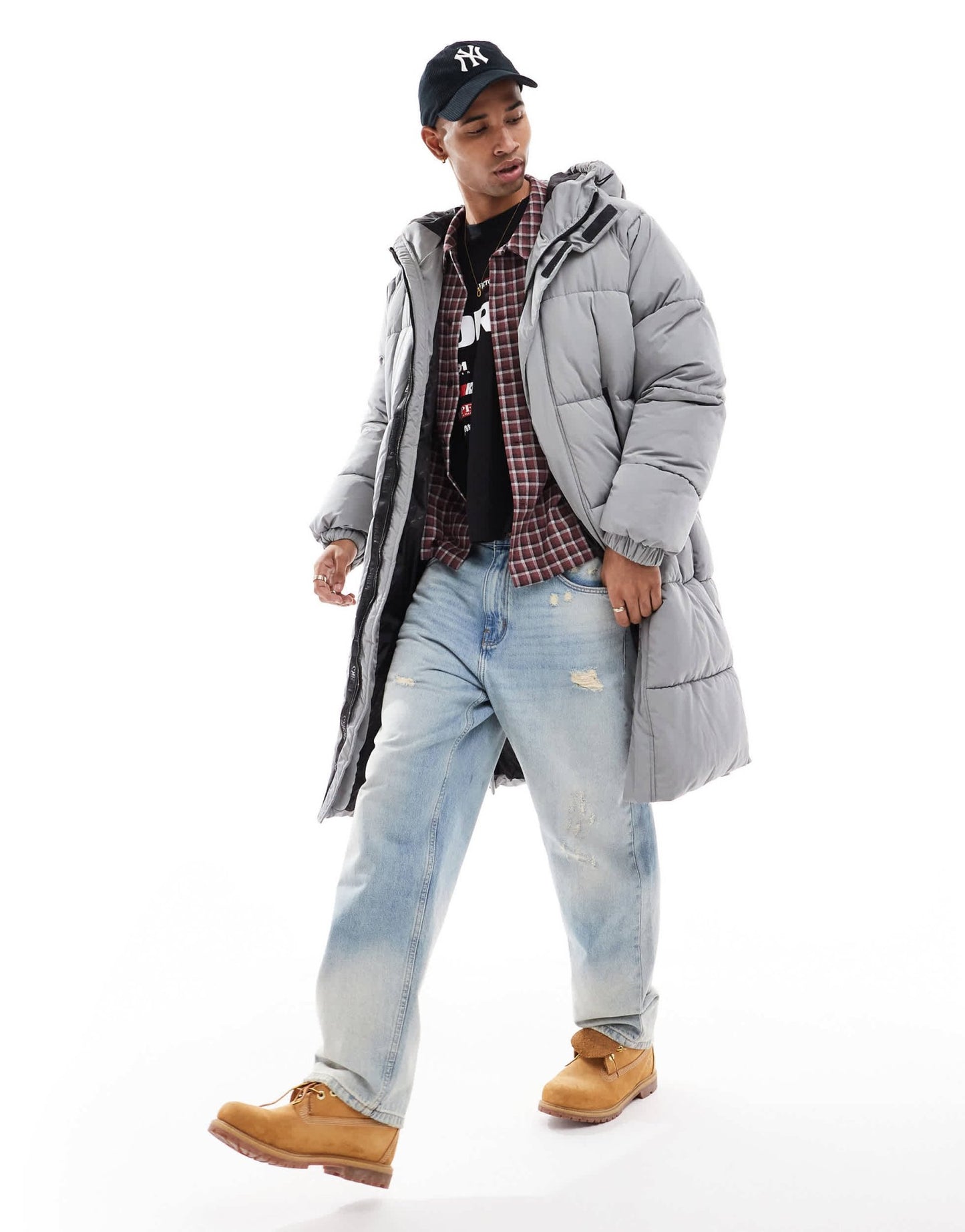 Bershka longline puffer coat in grey - ASOS Sample Sale