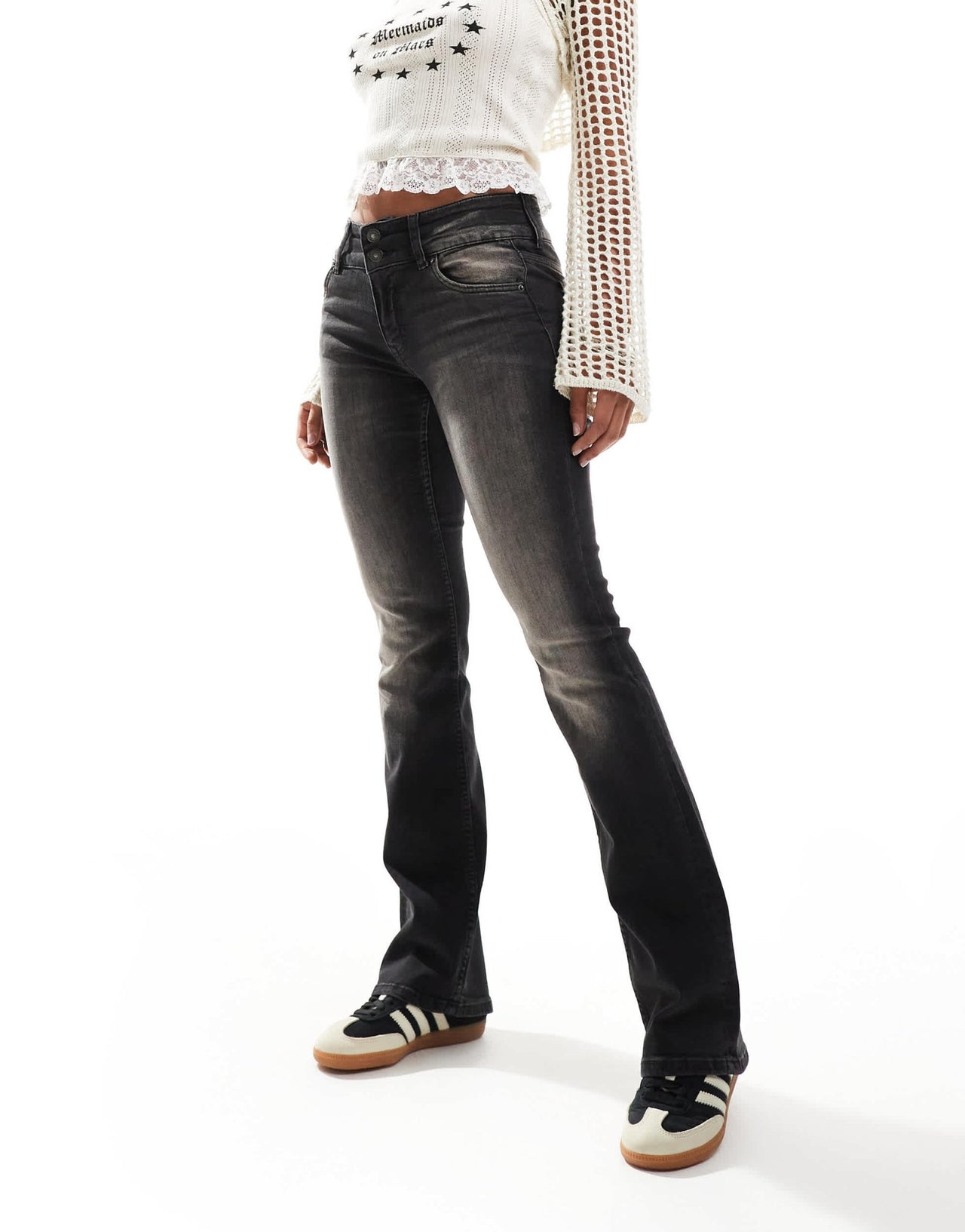 Bershka low rise bootcut jeans in washed dirty black - ASOS Sample Sale
