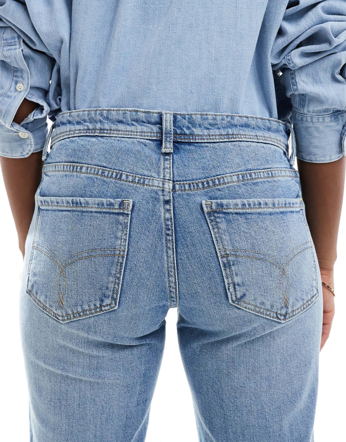 Bershka low rise flared jeans in light blue wash - ASOS Sample Sale