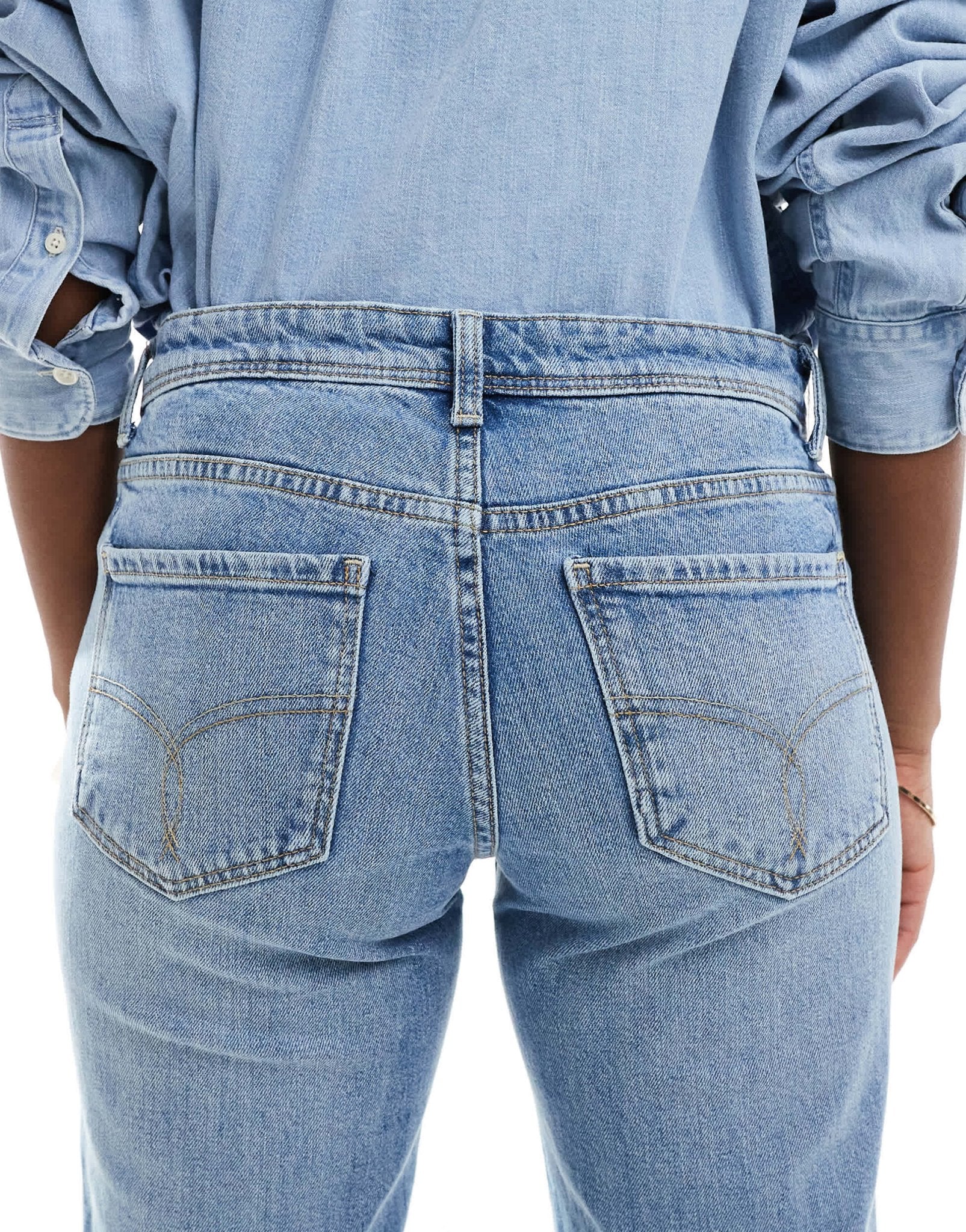 Bershka low rise flared jeans in light blue wash - ASOS Sample Sale