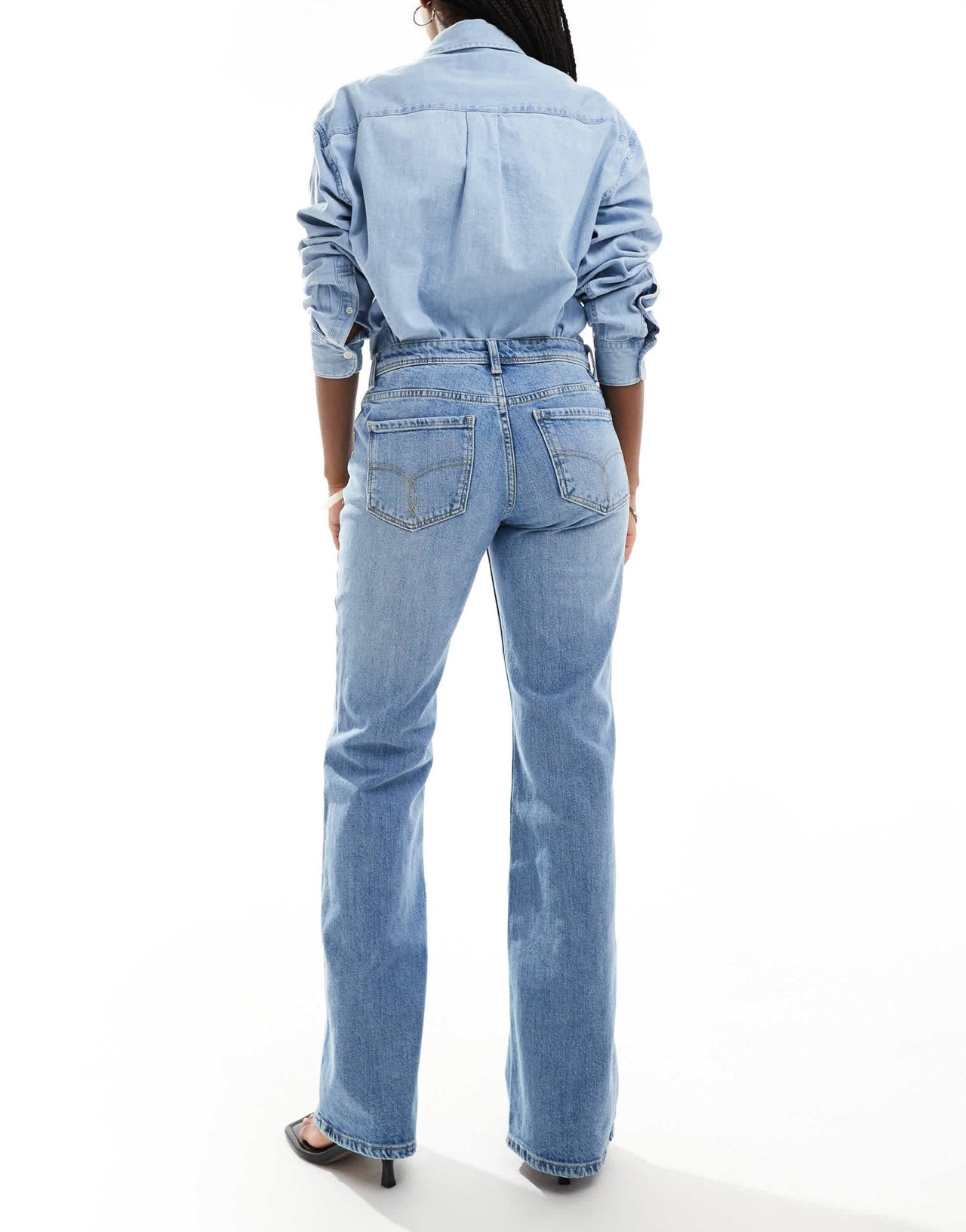 Bershka low rise flared jeans in light blue wash - ASOS Sample Sale
