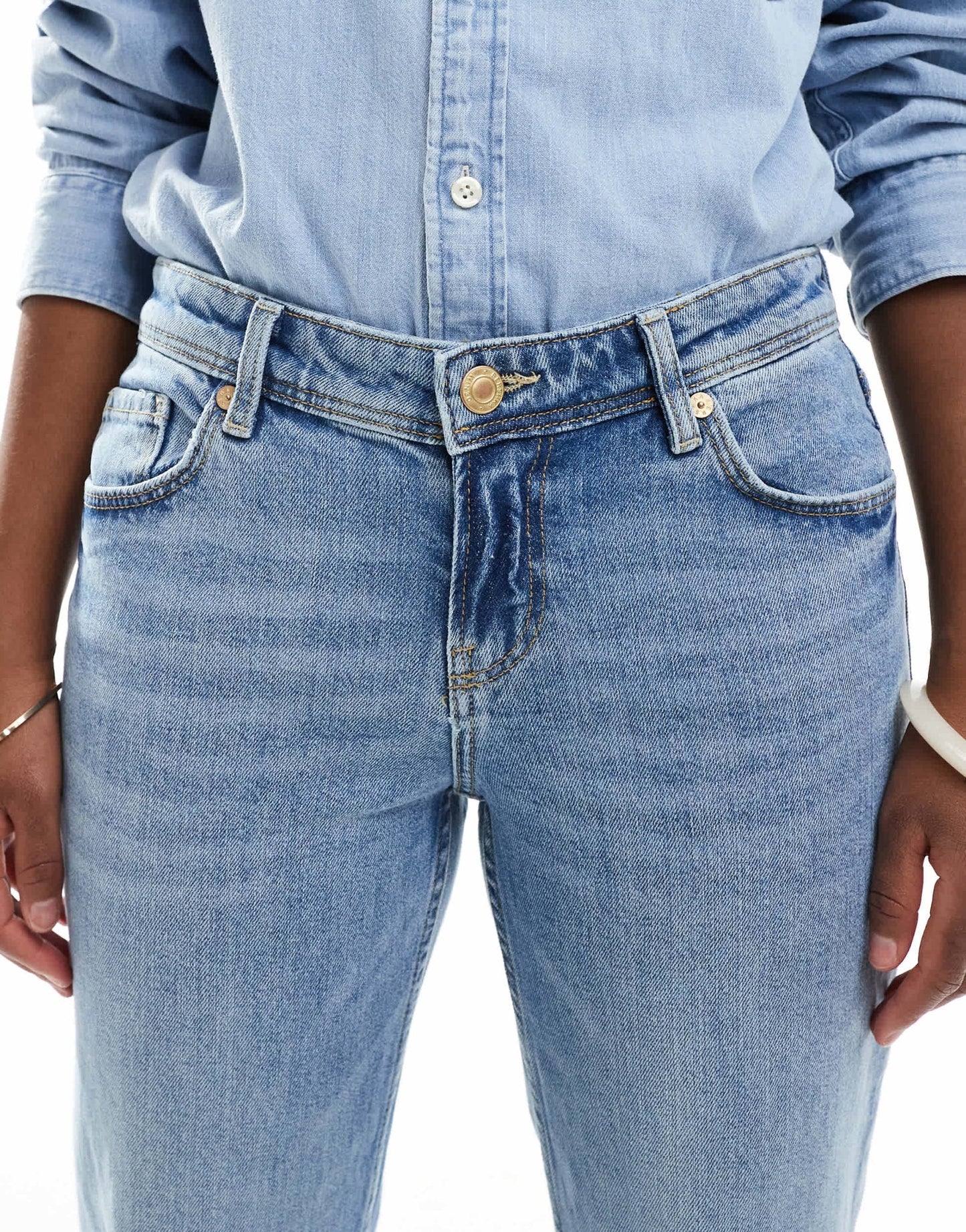 Bershka low rise flared jeans in light blue wash - ASOS Sample Sale