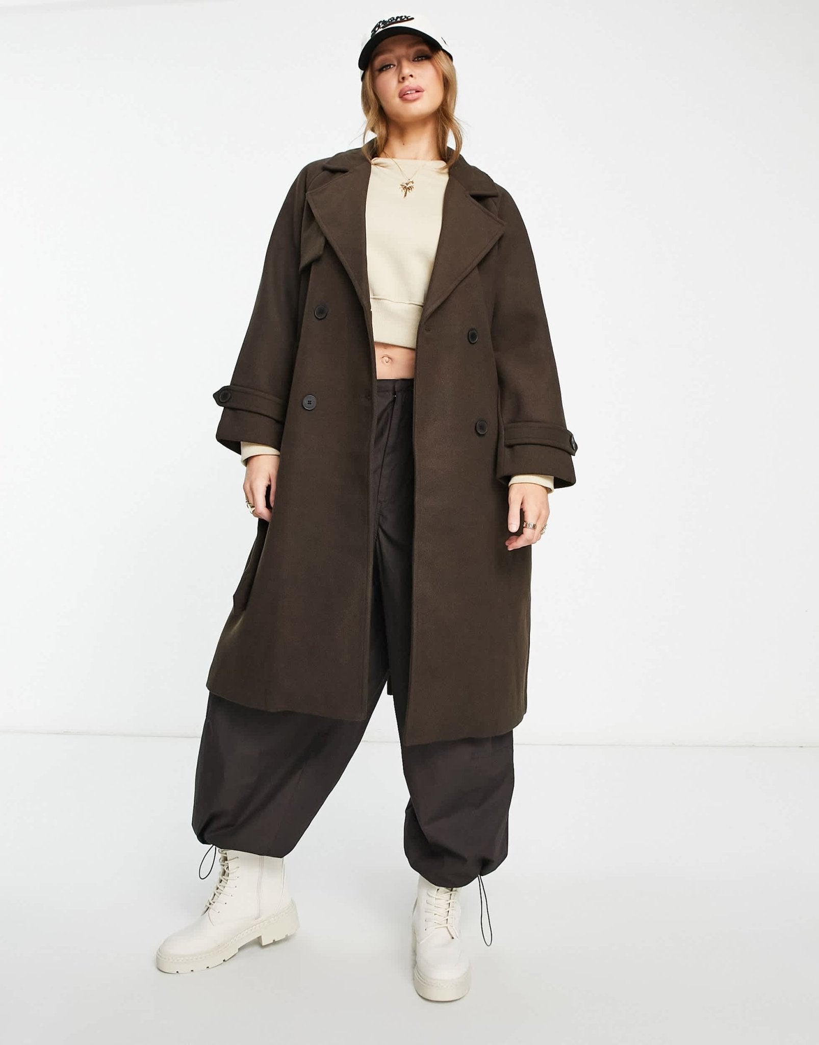 Bershka maxi belted coat in chocolate brown - ASOS Sample Sale