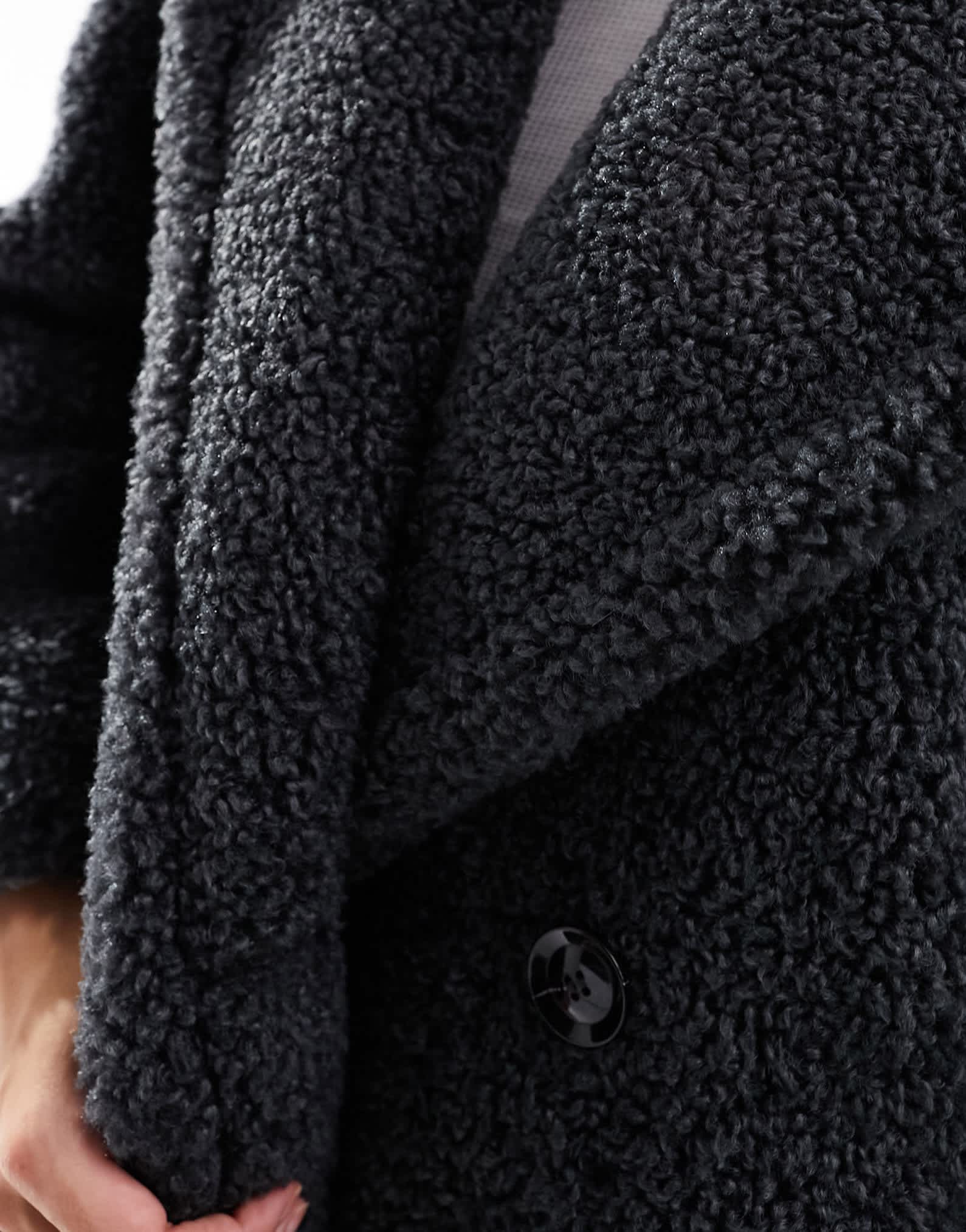 Bershka maxi shearling coat in charcoal - ASOS Sample Sale
