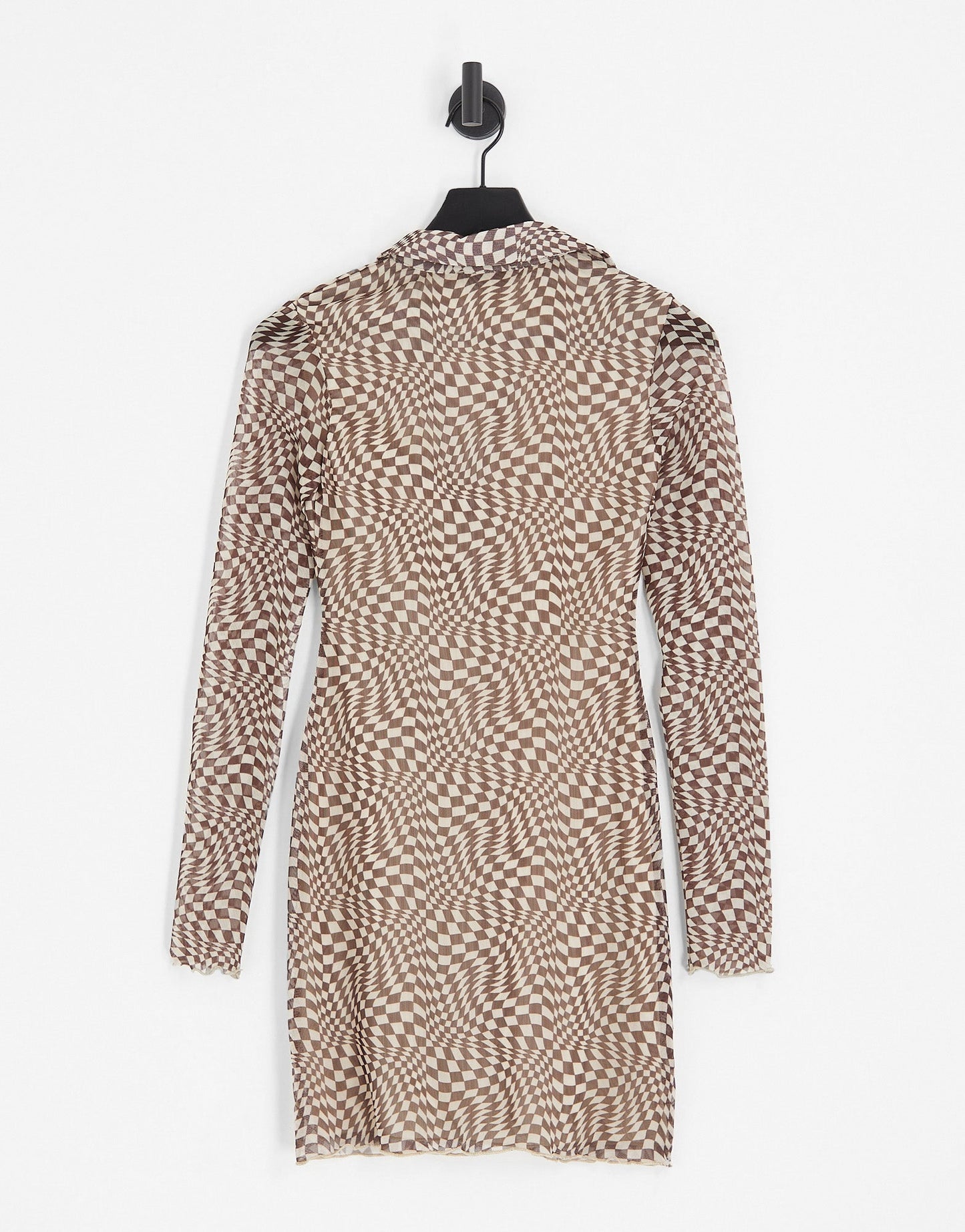Bershka mesh shirt dress in brown retro checkerboard print - ASOS Sample Sale