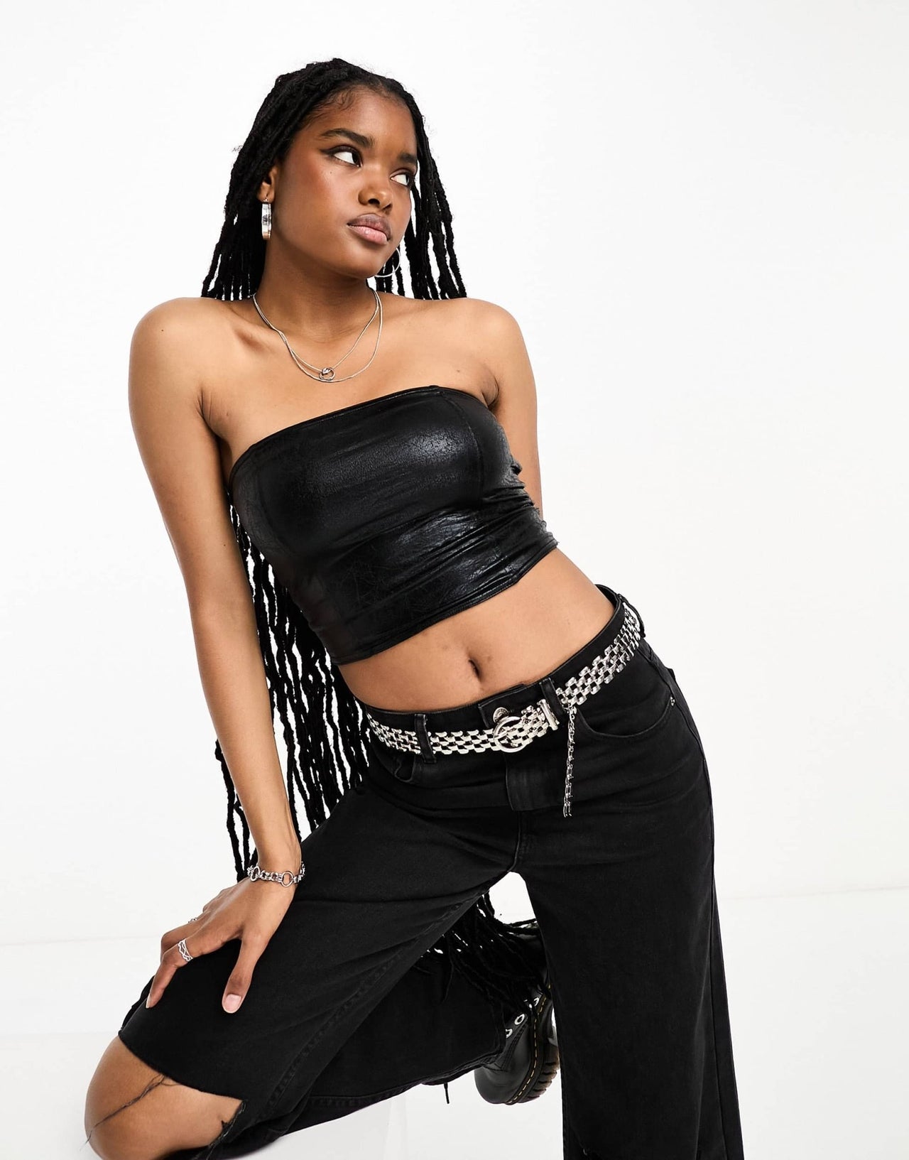 Bershka metallic bandeau in black - ASOS Sample Sale