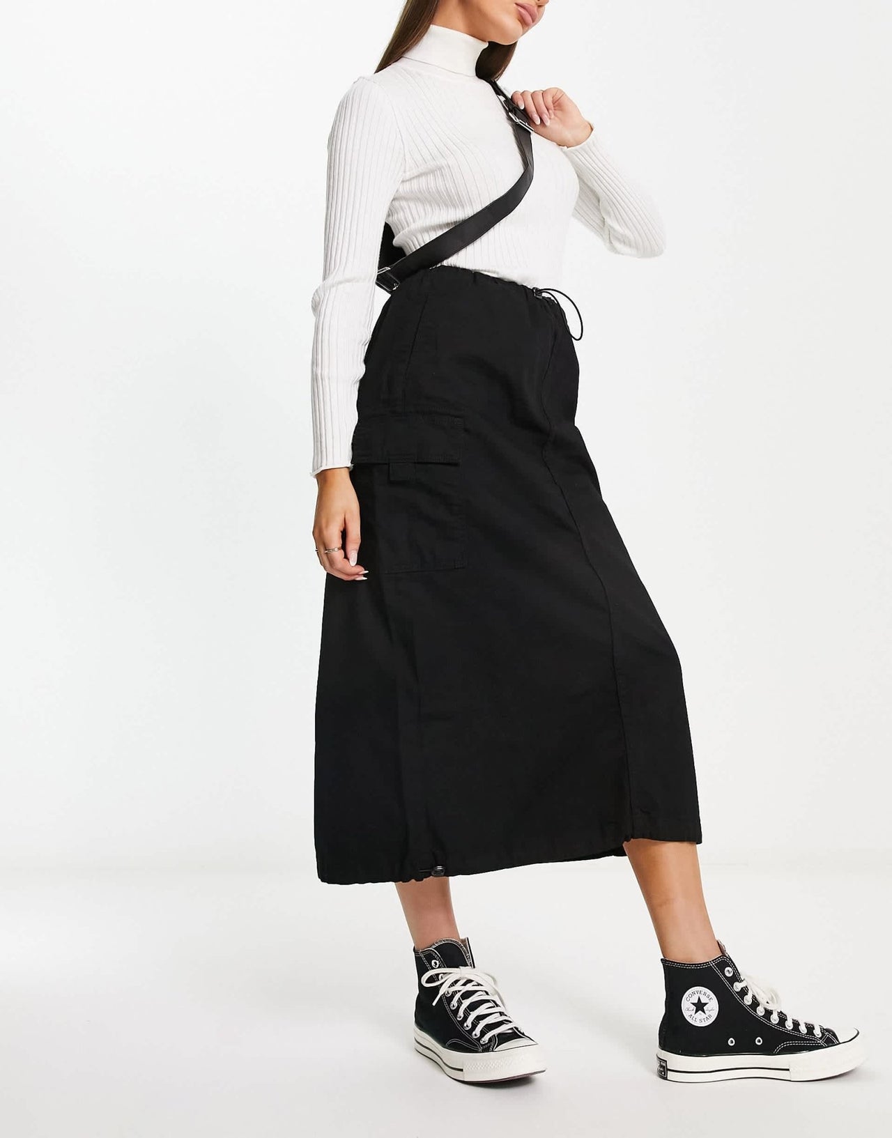 Bershka midi cargo skirt in black - ASOS Sample Sale