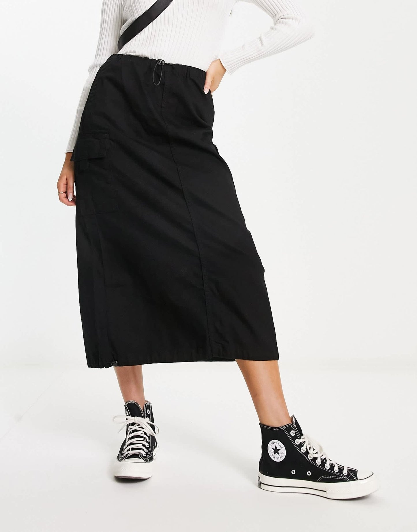 Bershka midi cargo skirt in black - ASOS Sample Sale