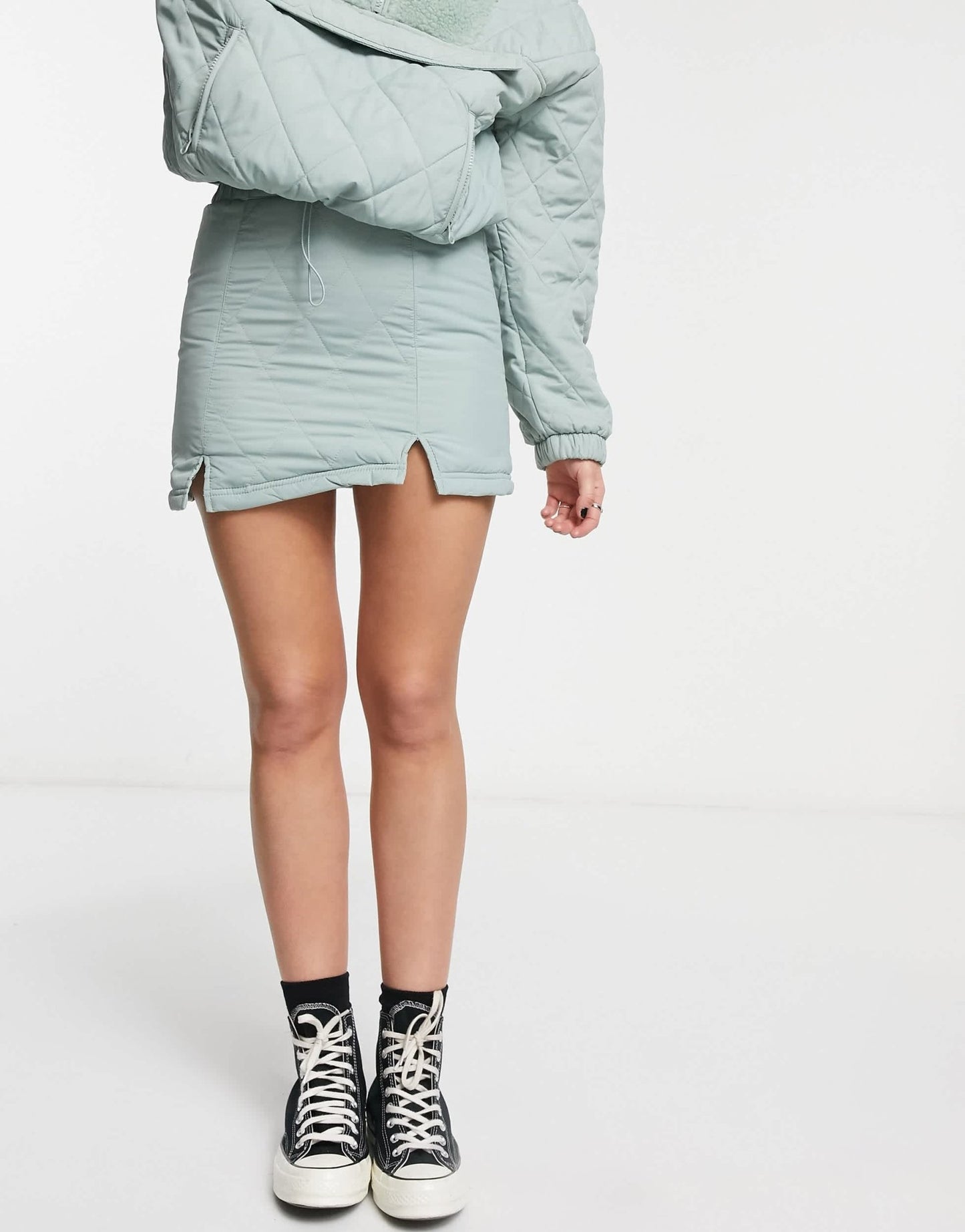 Bershka mini skirt co - ord with quilting in sage green - ASOS Sample Sale