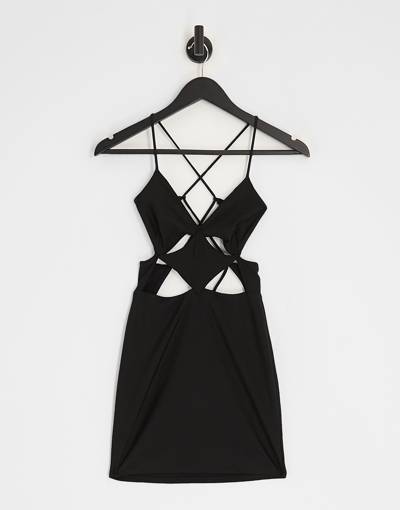 Bershka multi cut out strappy dress in black - ASOS Sample Sale