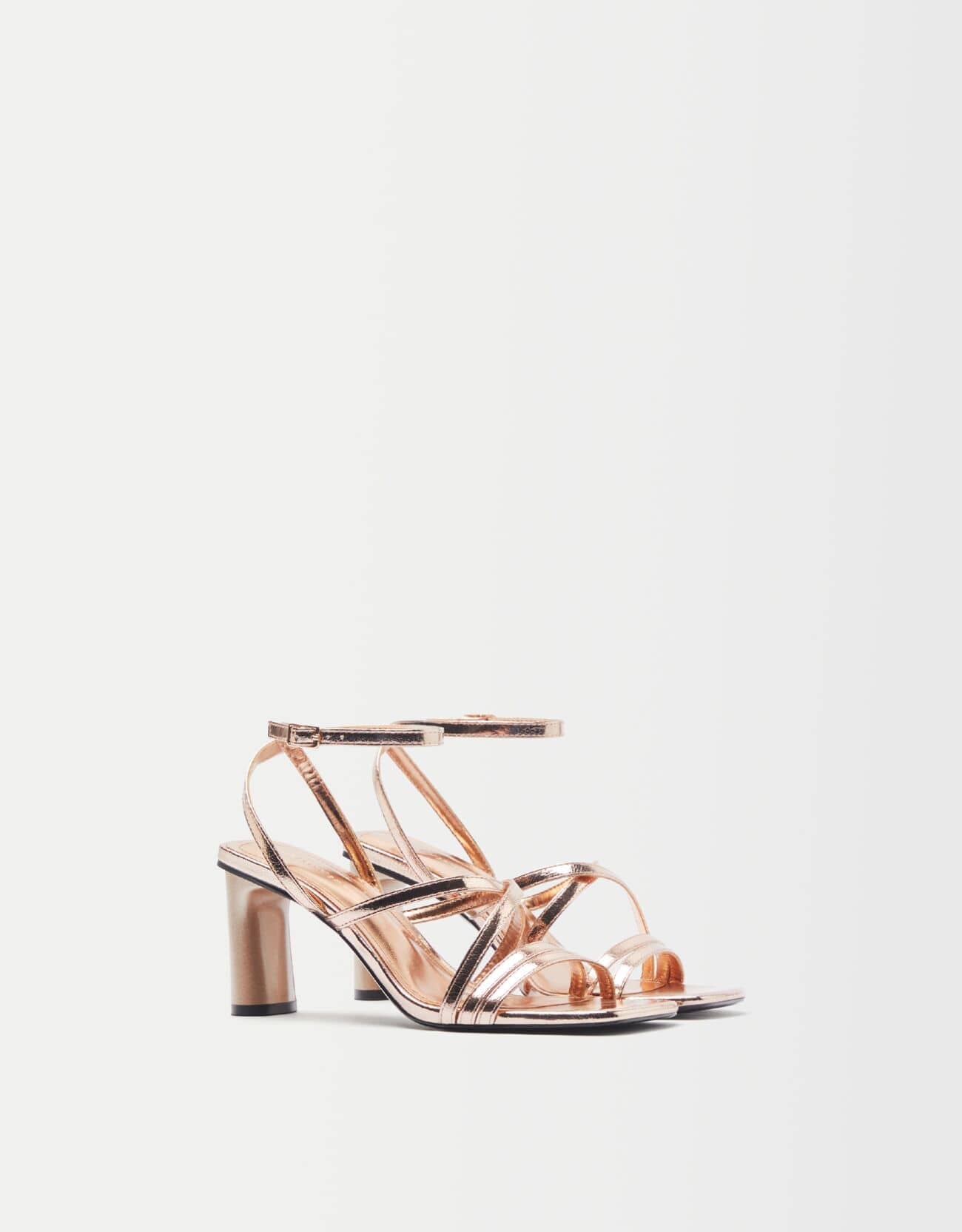 Bershka multi strap mid heel sandal in gold - ASOS Sample Sale