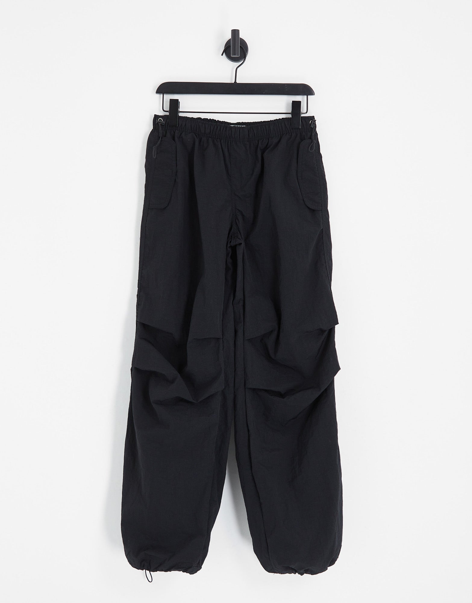 Bershka nylon parachute trouser in black - ASOS Sample Sale