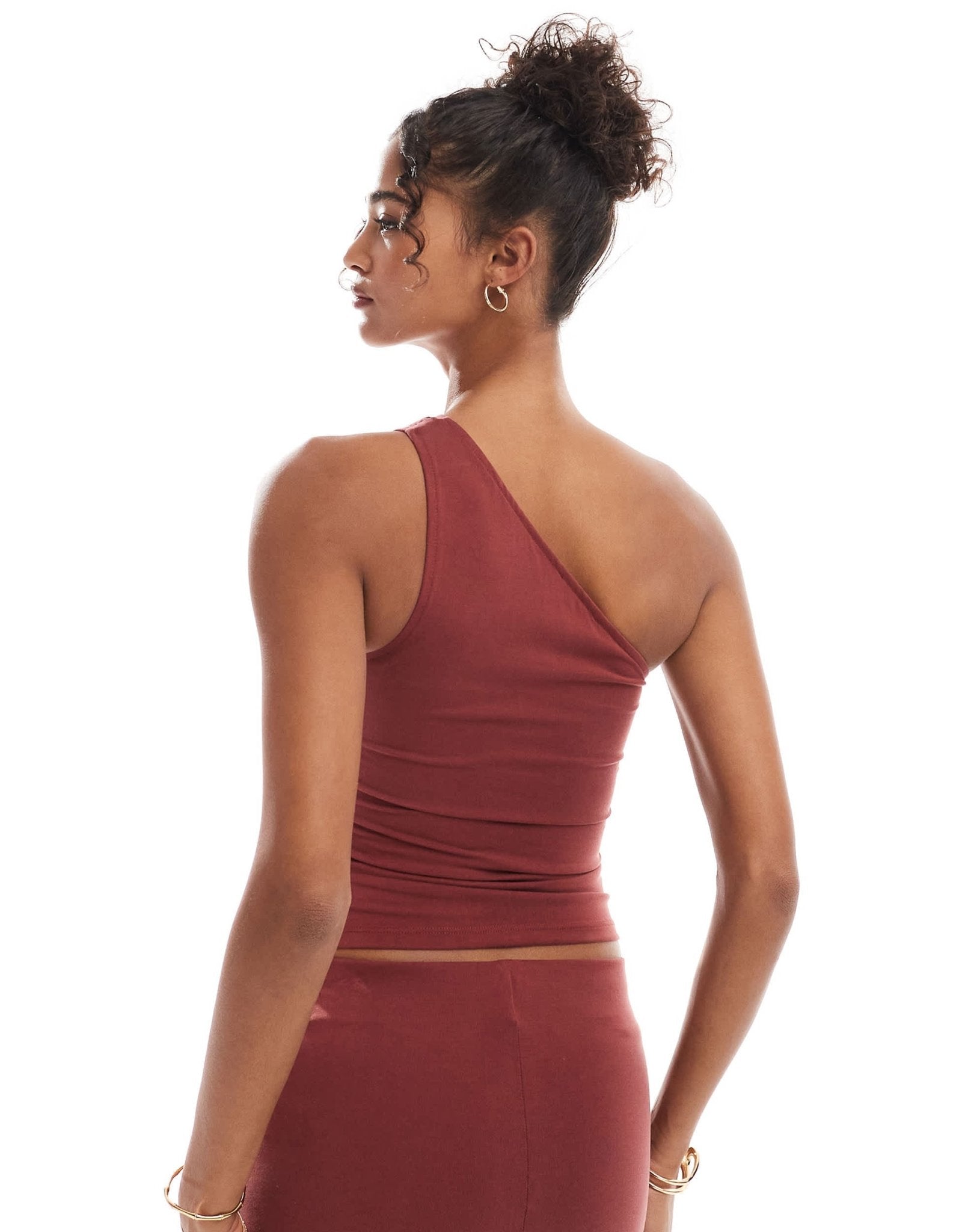 Bershka one shoulder cut out top co-ord in terracotta - ASOS Sample Sale