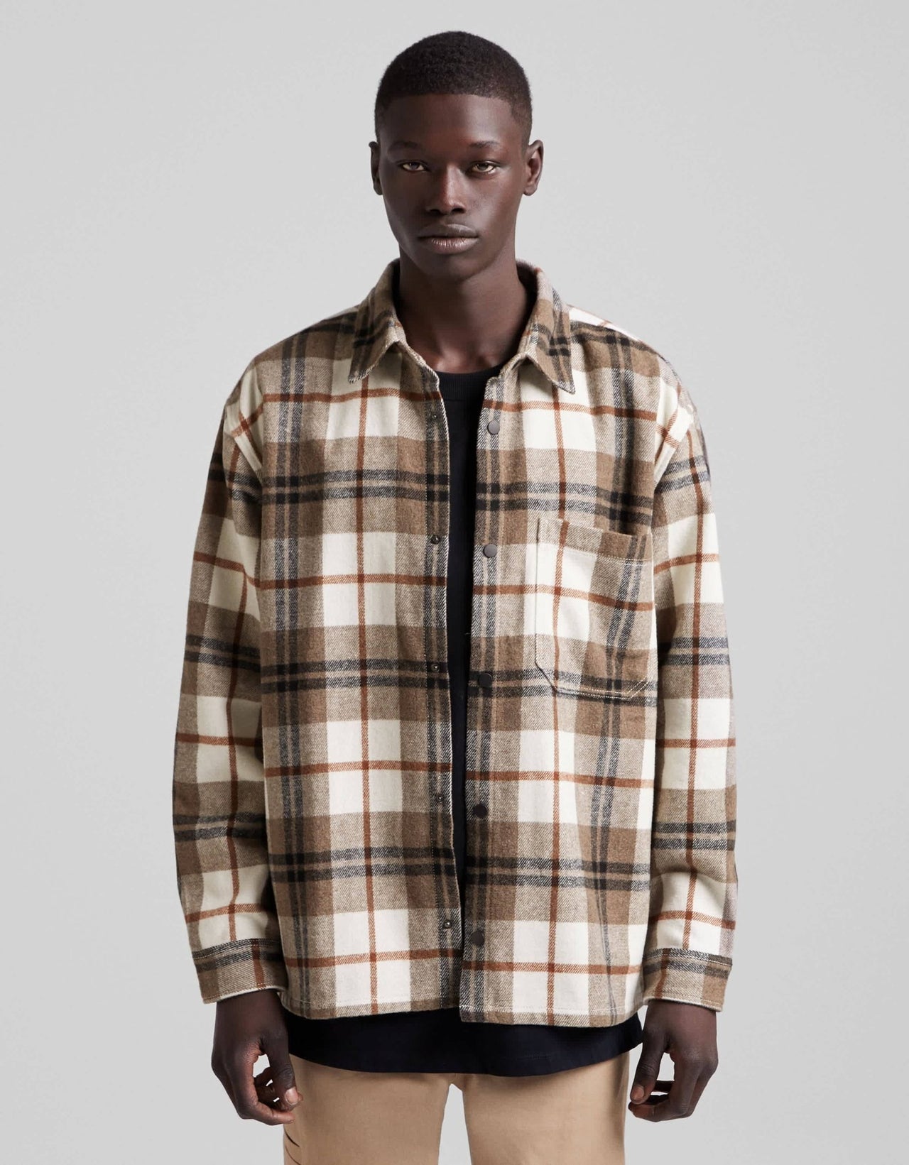 Bershka overshirt in brown check - ASOS Sample Sale