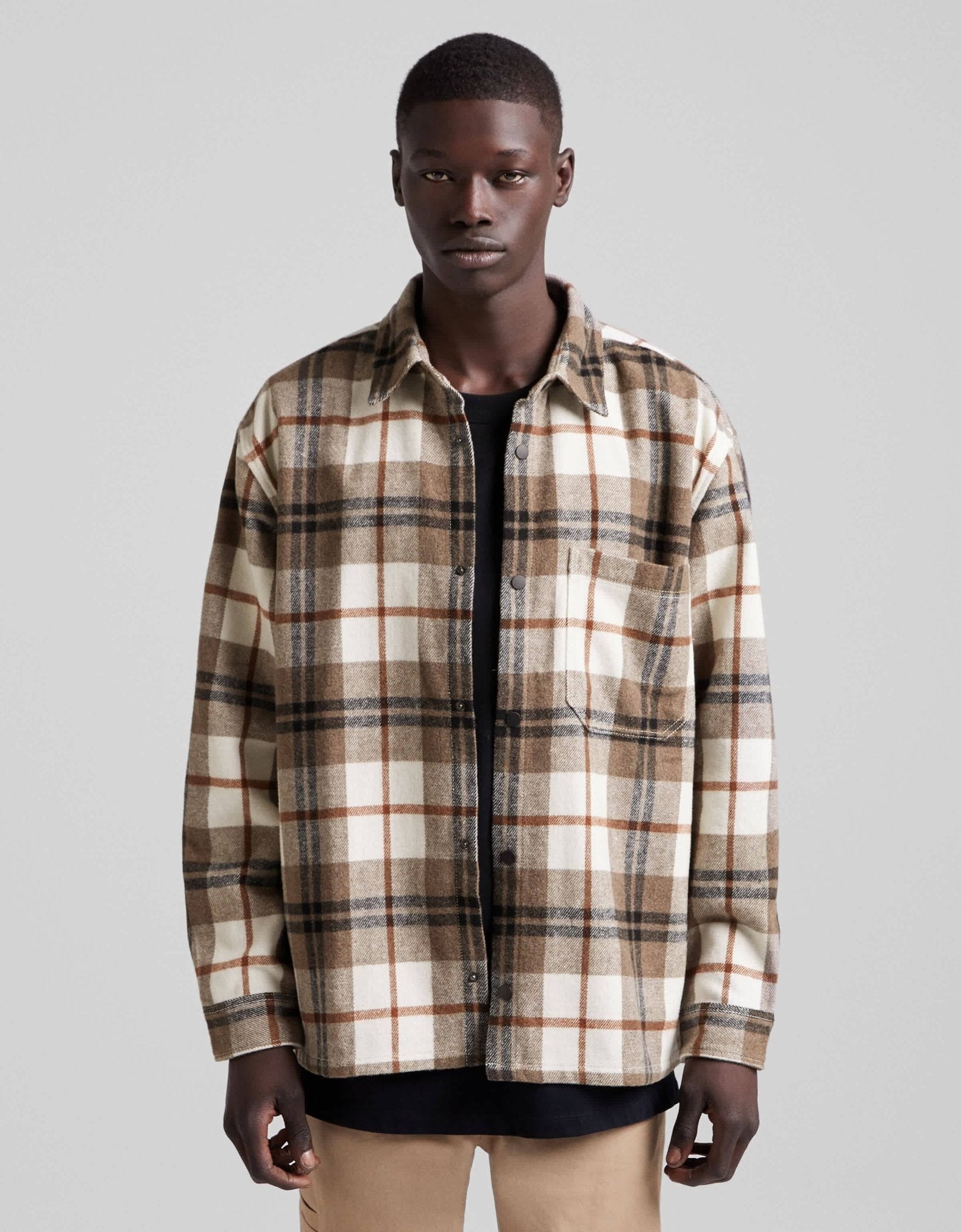 Bershka overshirt in brown check - ASOS Sample Sale