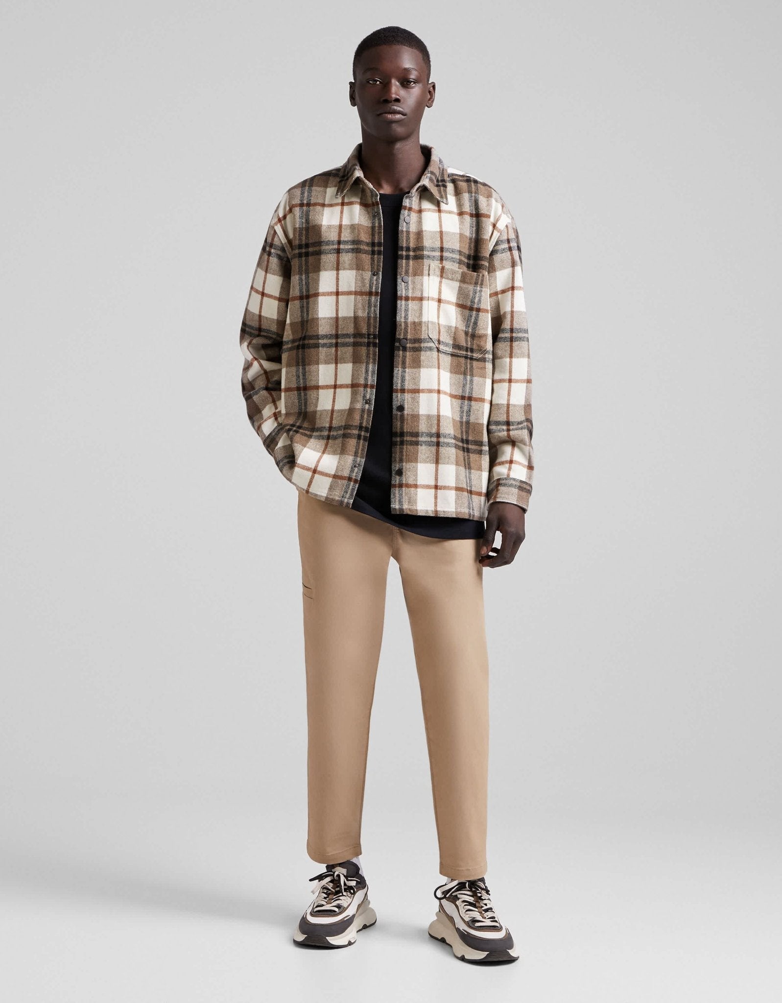 Bershka overshirt in brown check - ASOS Sample Sale