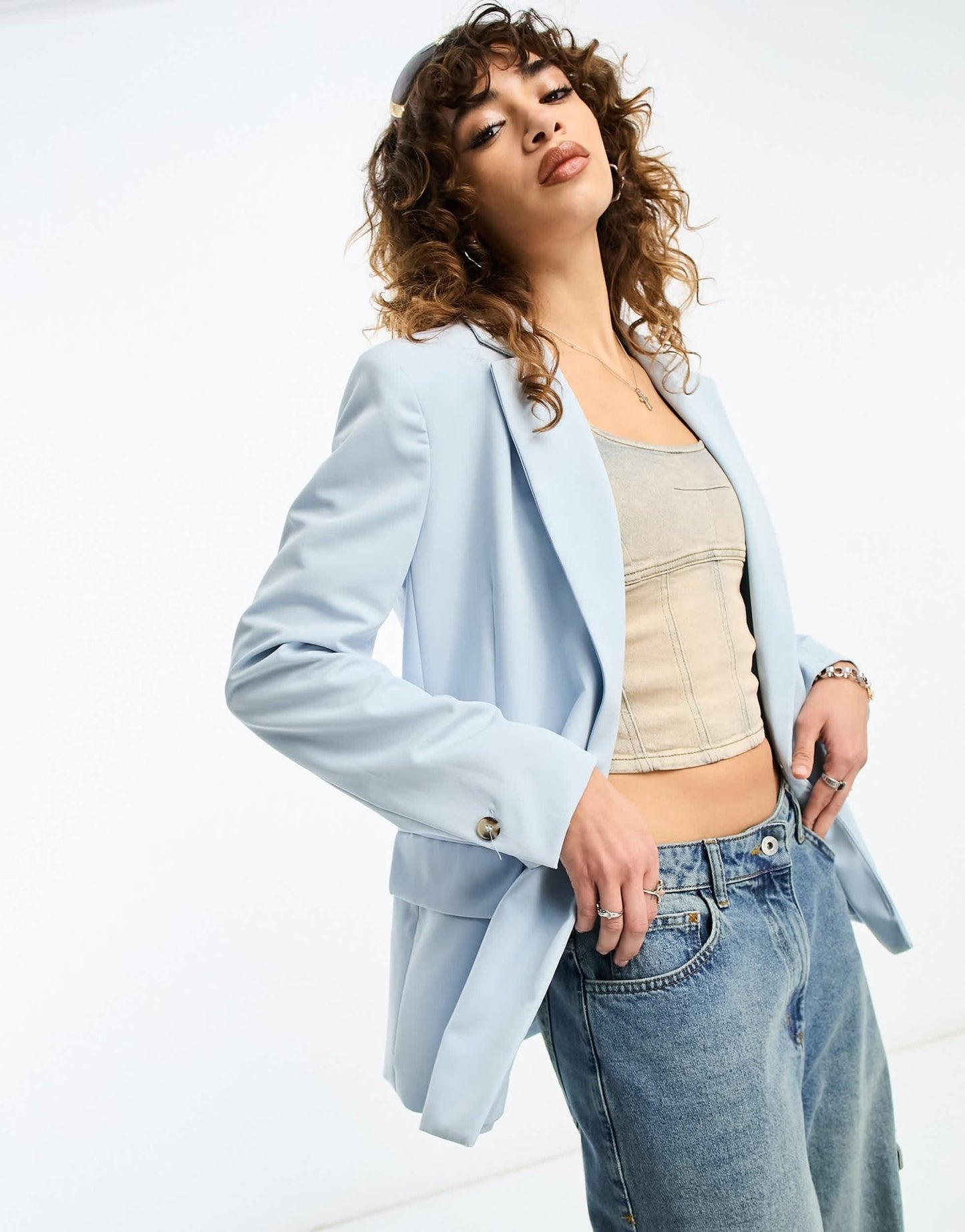 Bershka oversized blazer in pale blue - ASOS Sample Sale