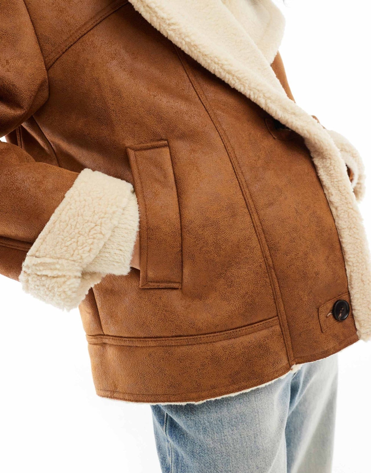 Bershka oversized contrast shearling jacket in brown - ASOS Sample Sale