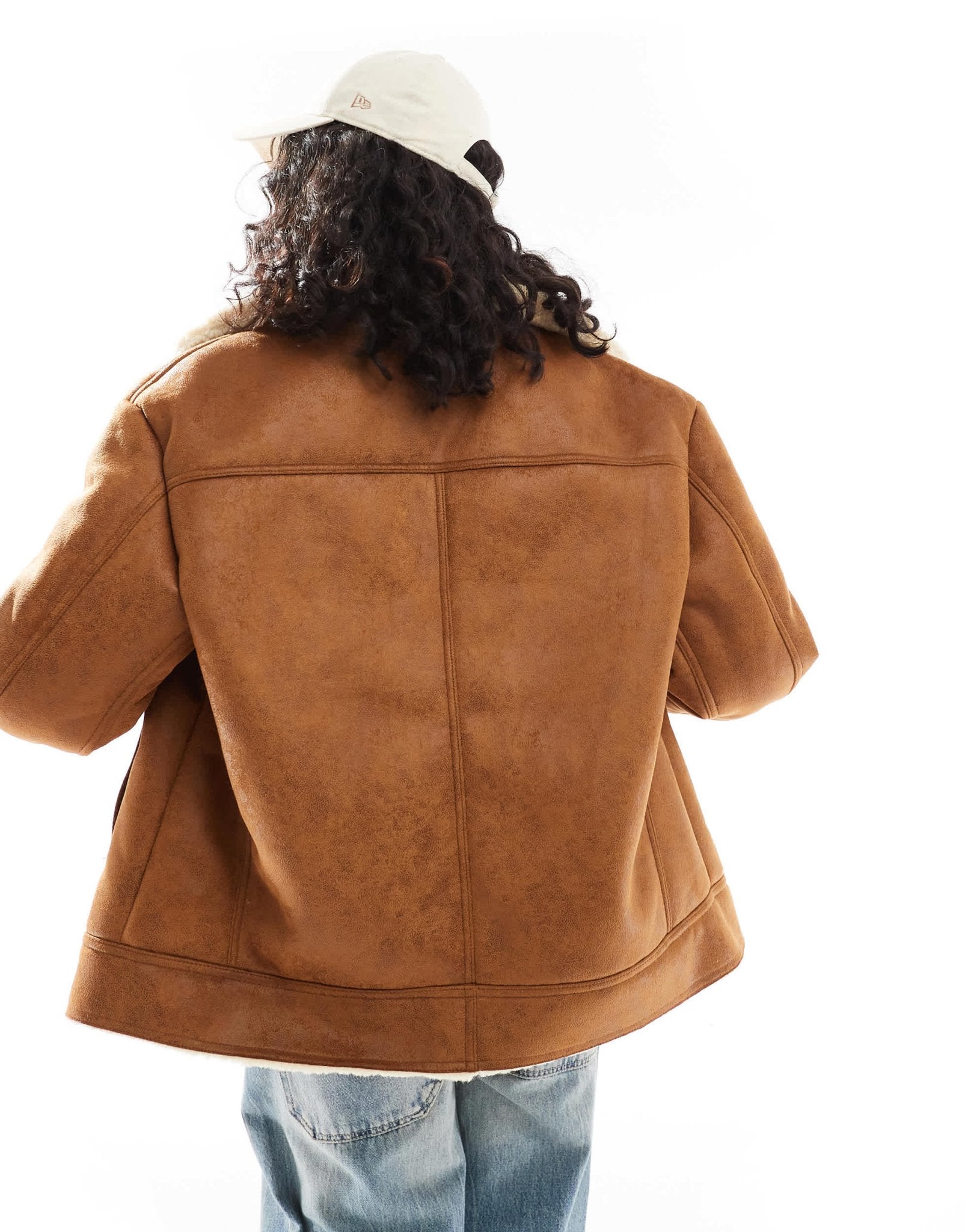 Bershka oversized contrast shearling jacket in brown - ASOS Sample Sale