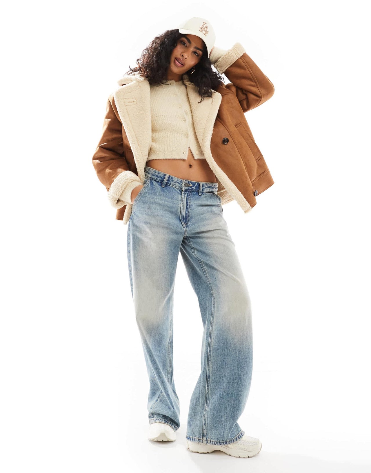Bershka oversized contrast shearling jacket in brown - ASOS Sample Sale