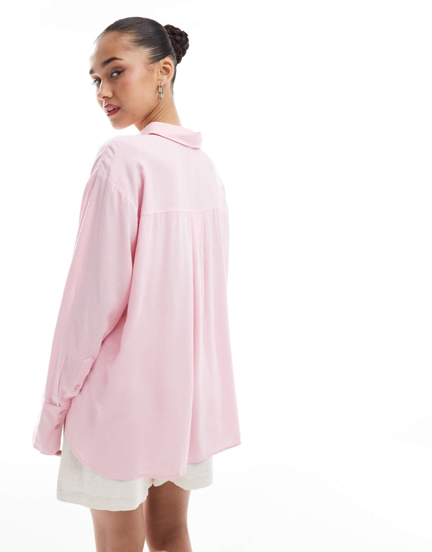 Bershka oversized linen shirt in pink - ASOS Sample Sale