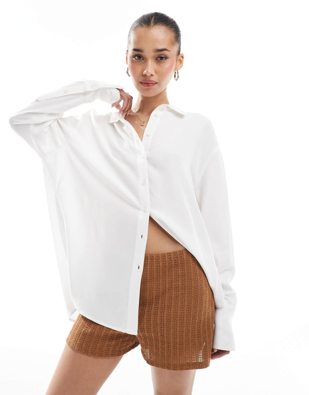Bershka oversized linen shirt in white - ASOS Sample Sale