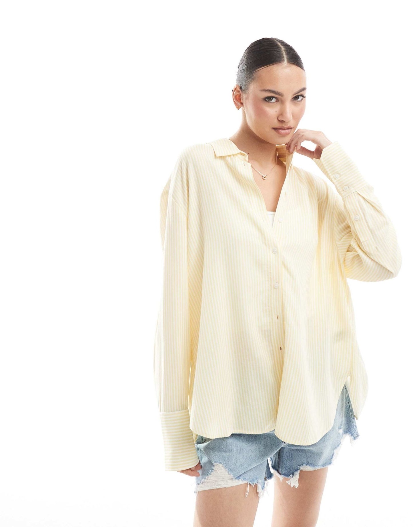 Bershka oversized linen shirt in yellow stripe - ASOS Sample Sale