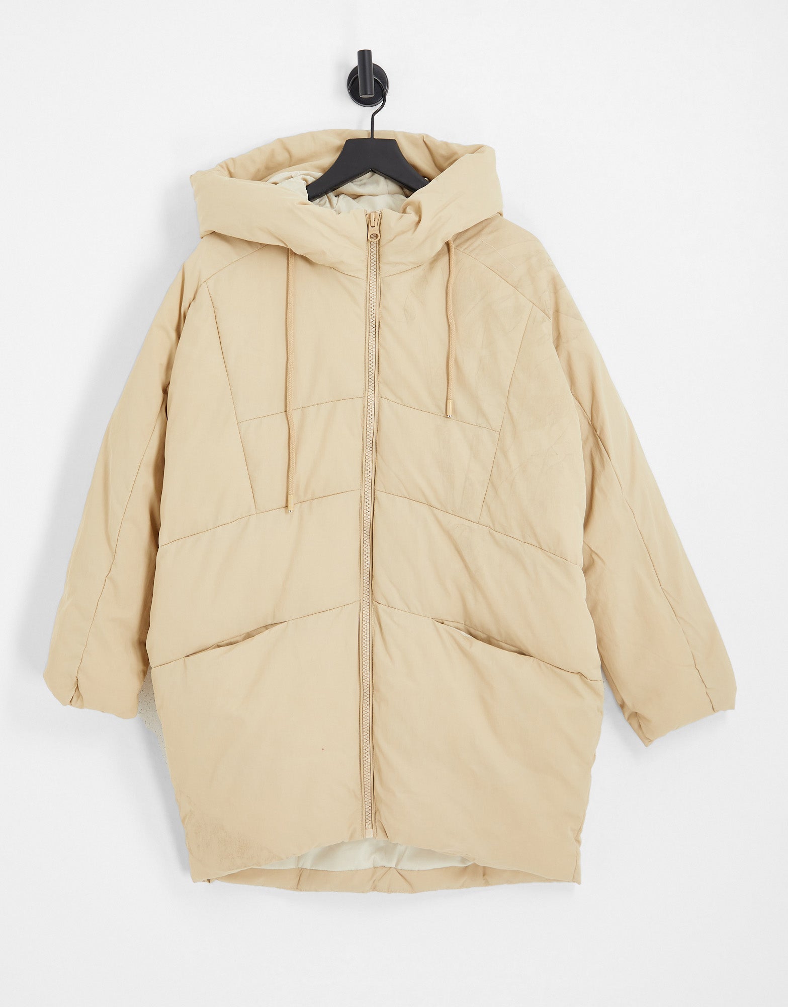 Bershka oversized long line padded coat in camel - ASOS Sample Sale