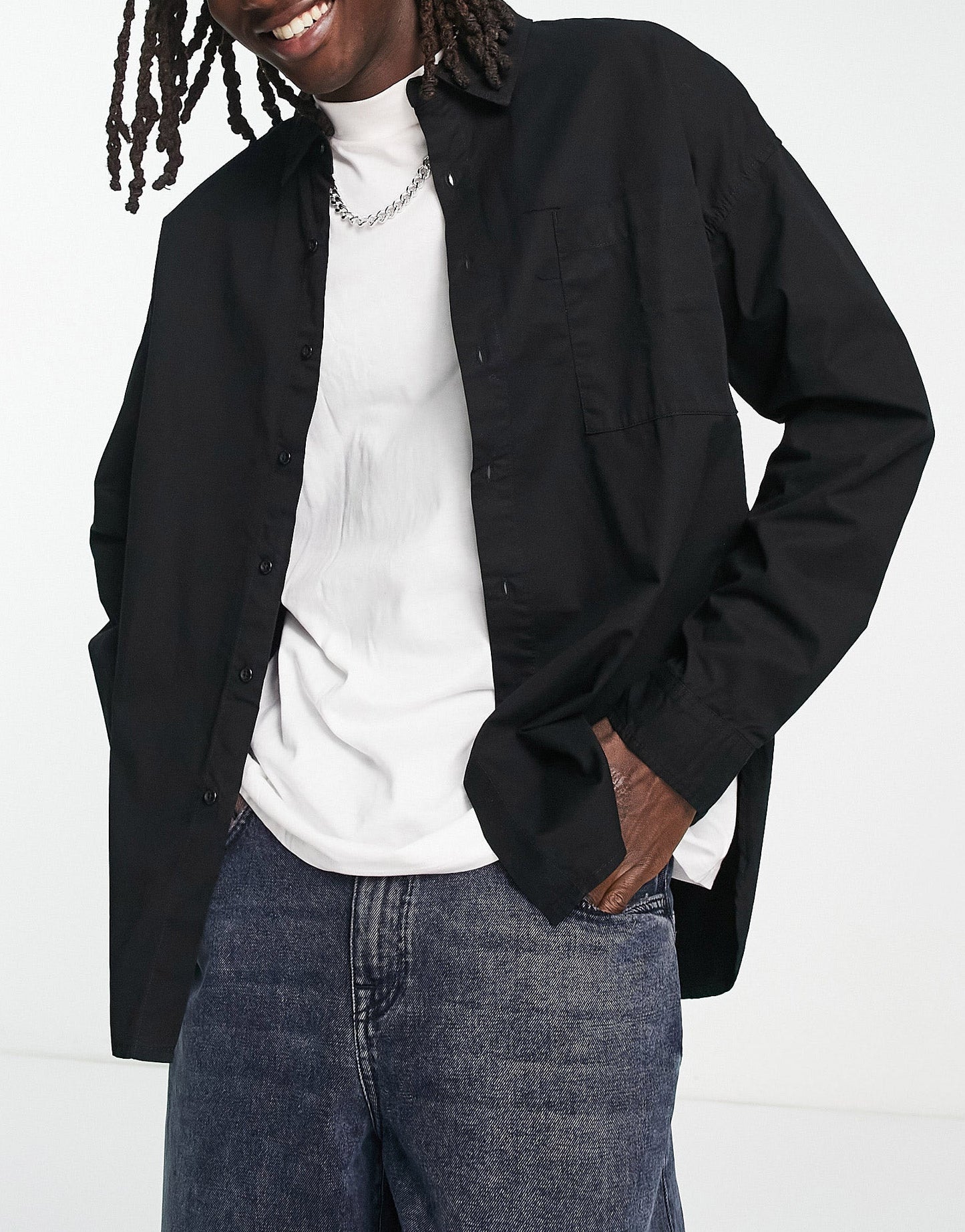 Bershka oversized poplin shirt in black - ASOS Sample Sale