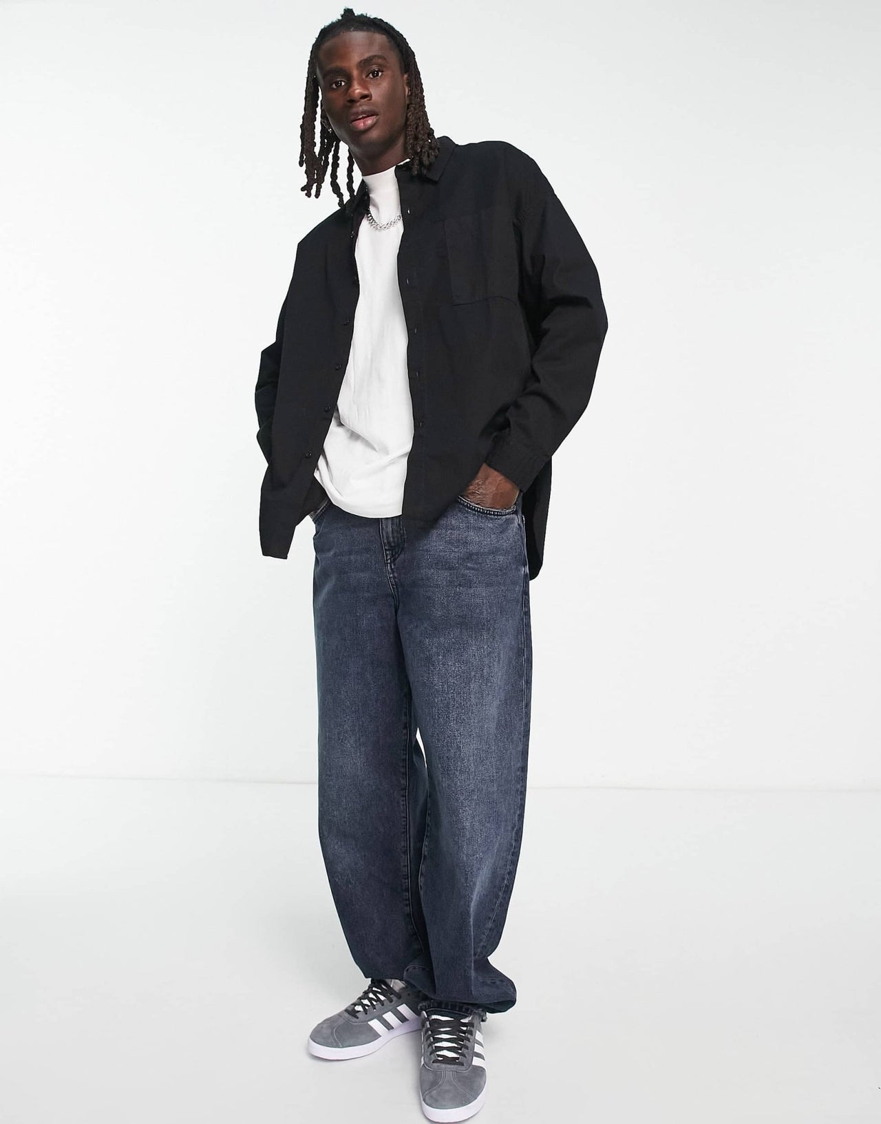 Bershka oversized poplin shirt in black - ASOS Sample Sale