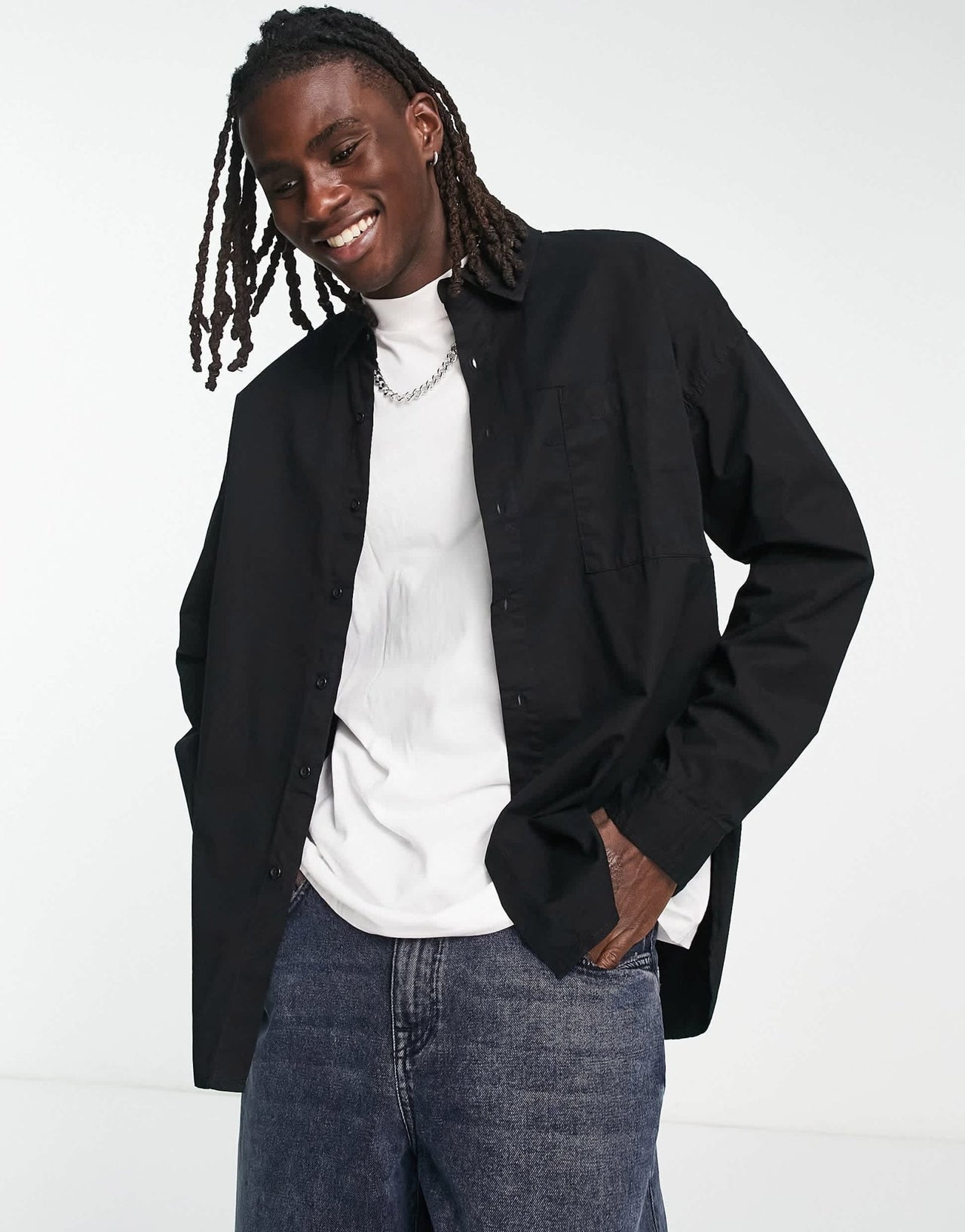 Bershka oversized poplin shirt in black - ASOS Sample Sale