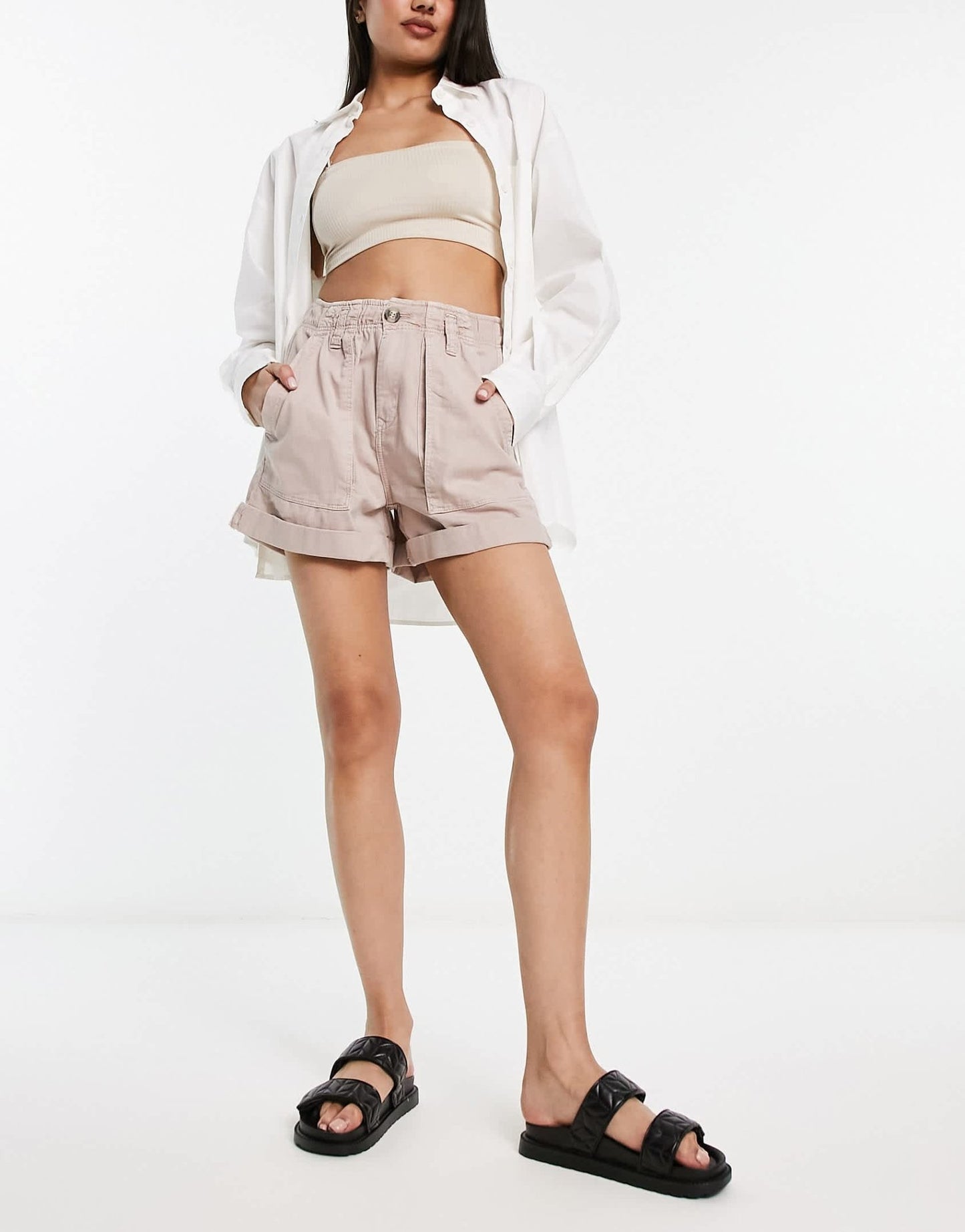 Bershka paperbag waist shorts in light pink - ASOS Sample Sale
