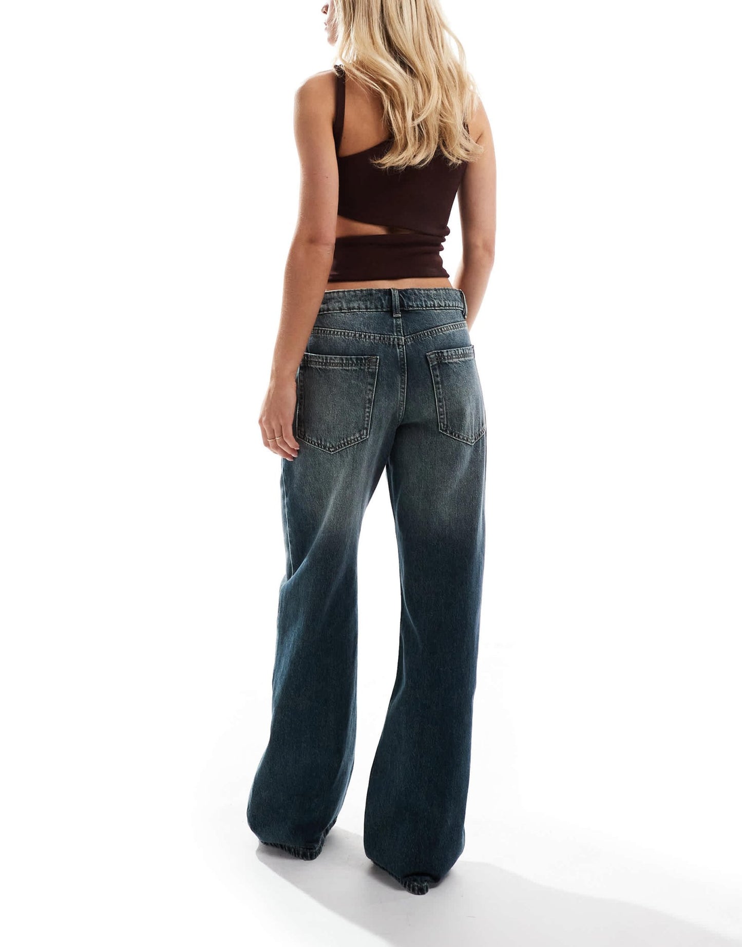 Bershka Petite baggy wide leg jeans in mid wash blue - ASOS Sample Sale