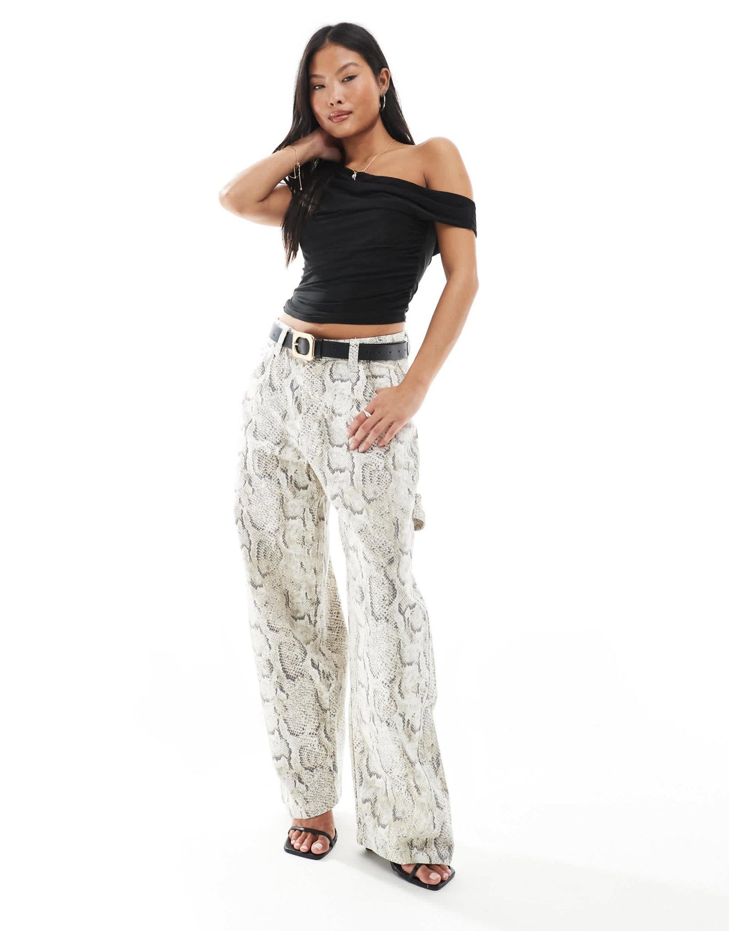Bershka Petite carpenter trousers in snakeskin print - ASOS Sample Sale