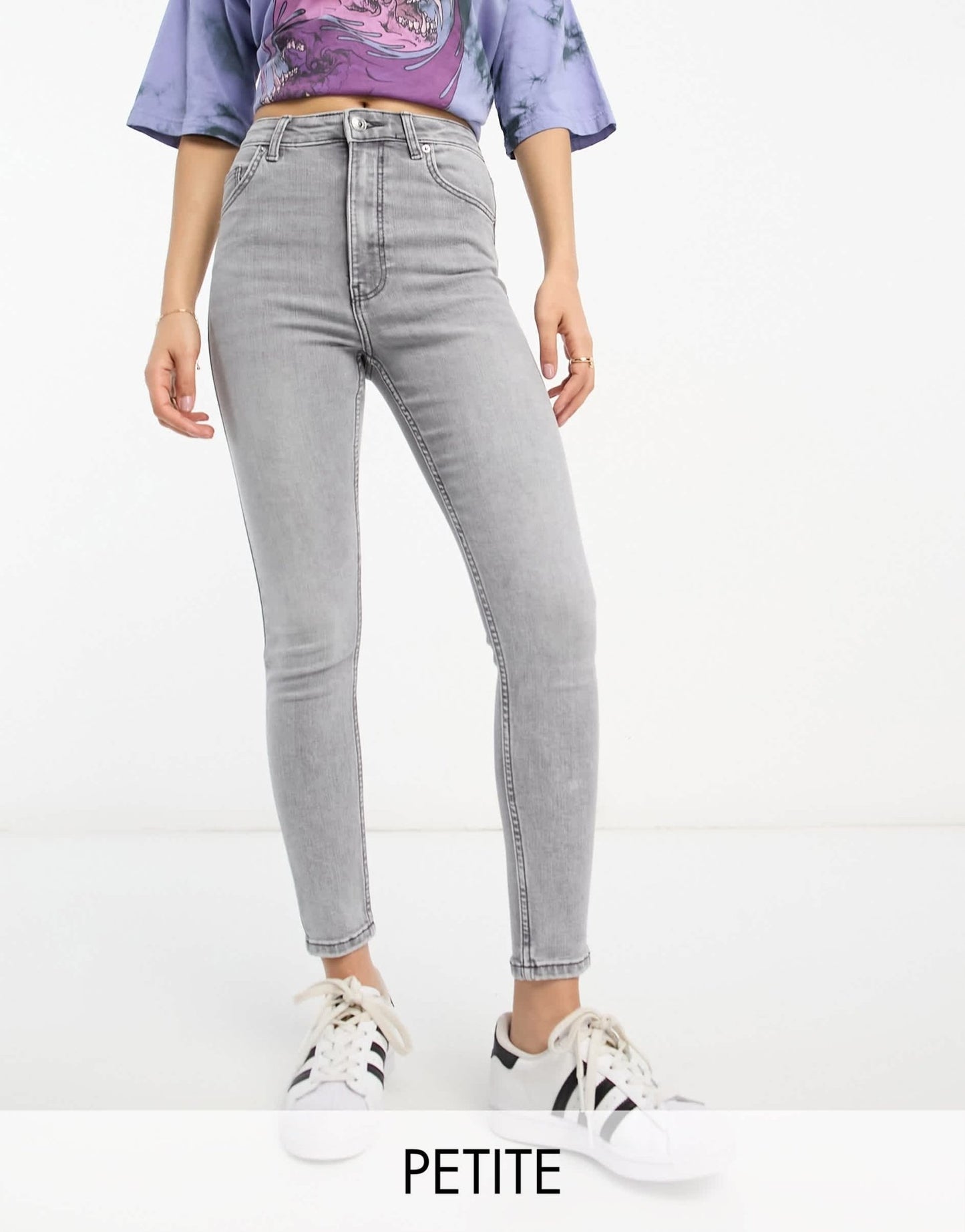 Bershka Petite high waist ankle length skinny jean in grey - ASOS Sample Sale