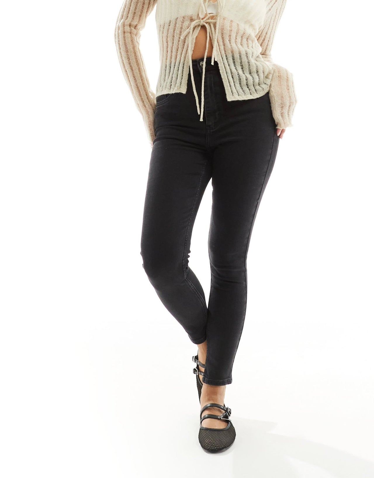 Bershka Petite high waist skinny jeans in black - ASOS Sample Sale
