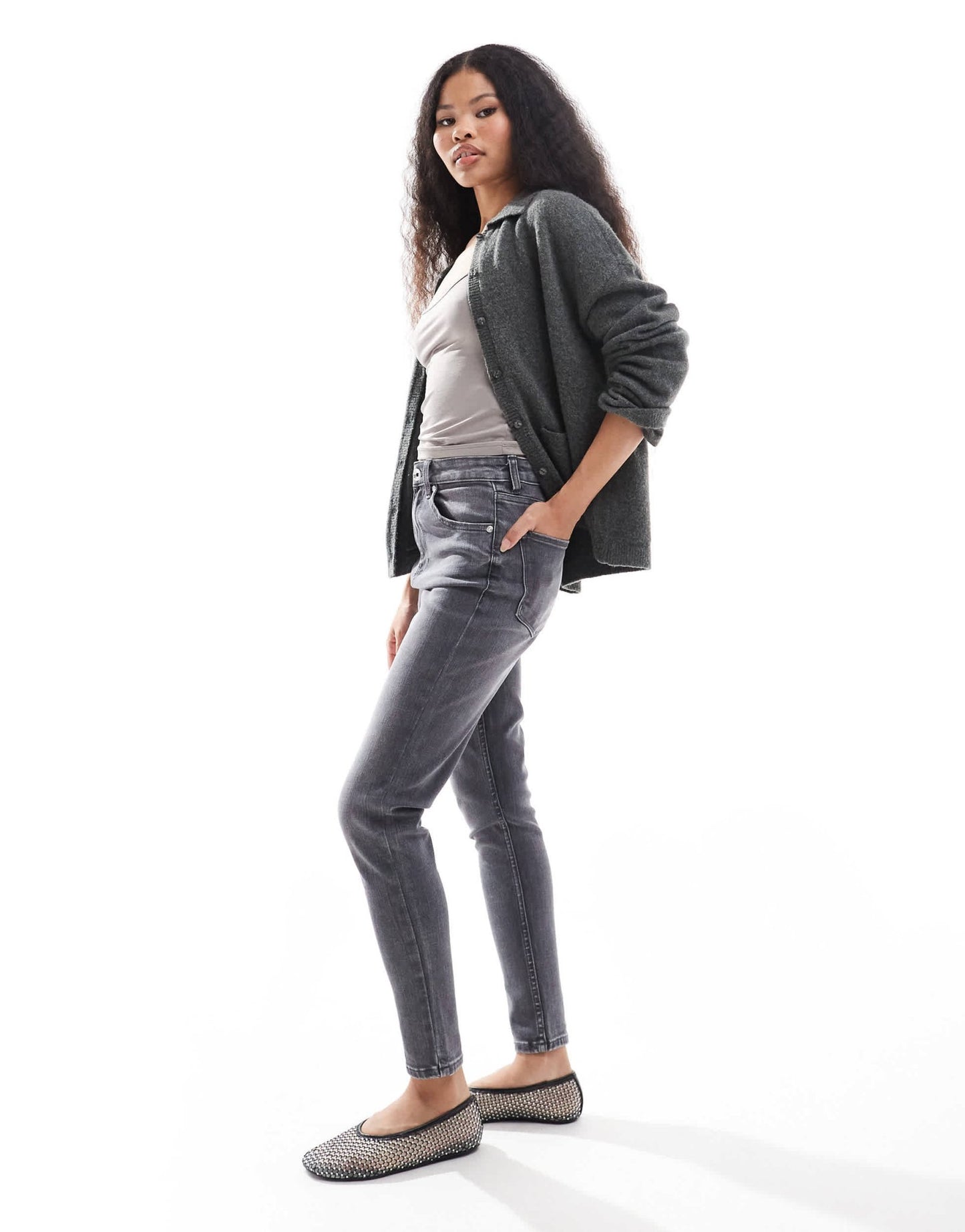 Bershka Petite high waist skinny jeans in washed dark grey - ASOS Sample Sale