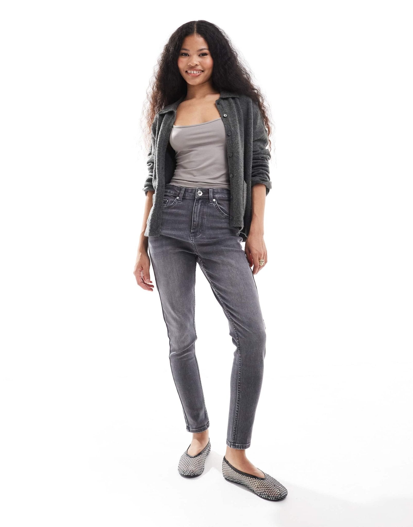 Bershka Petite high waist skinny jeans in washed dark grey - ASOS Sample Sale