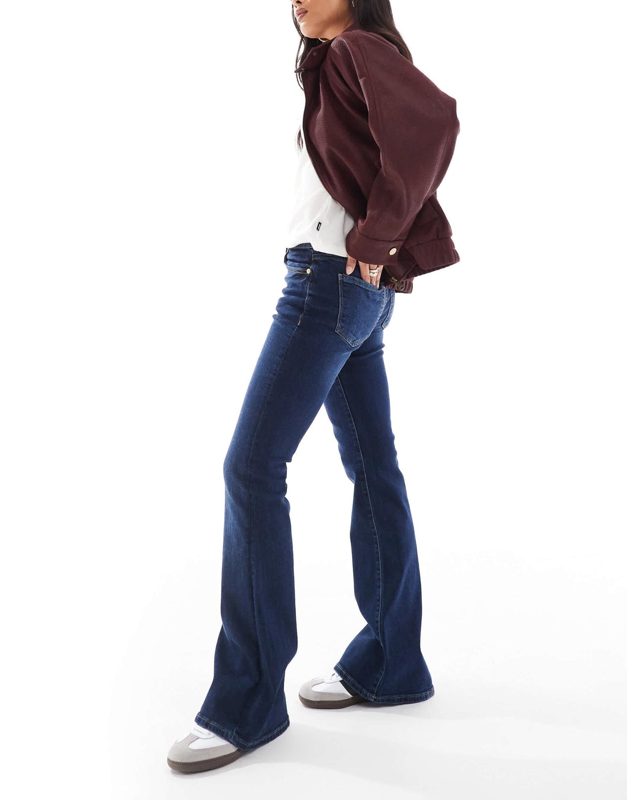 Bershka Petite high waisted flared jeans in dark wash - ASOS Sample Sale